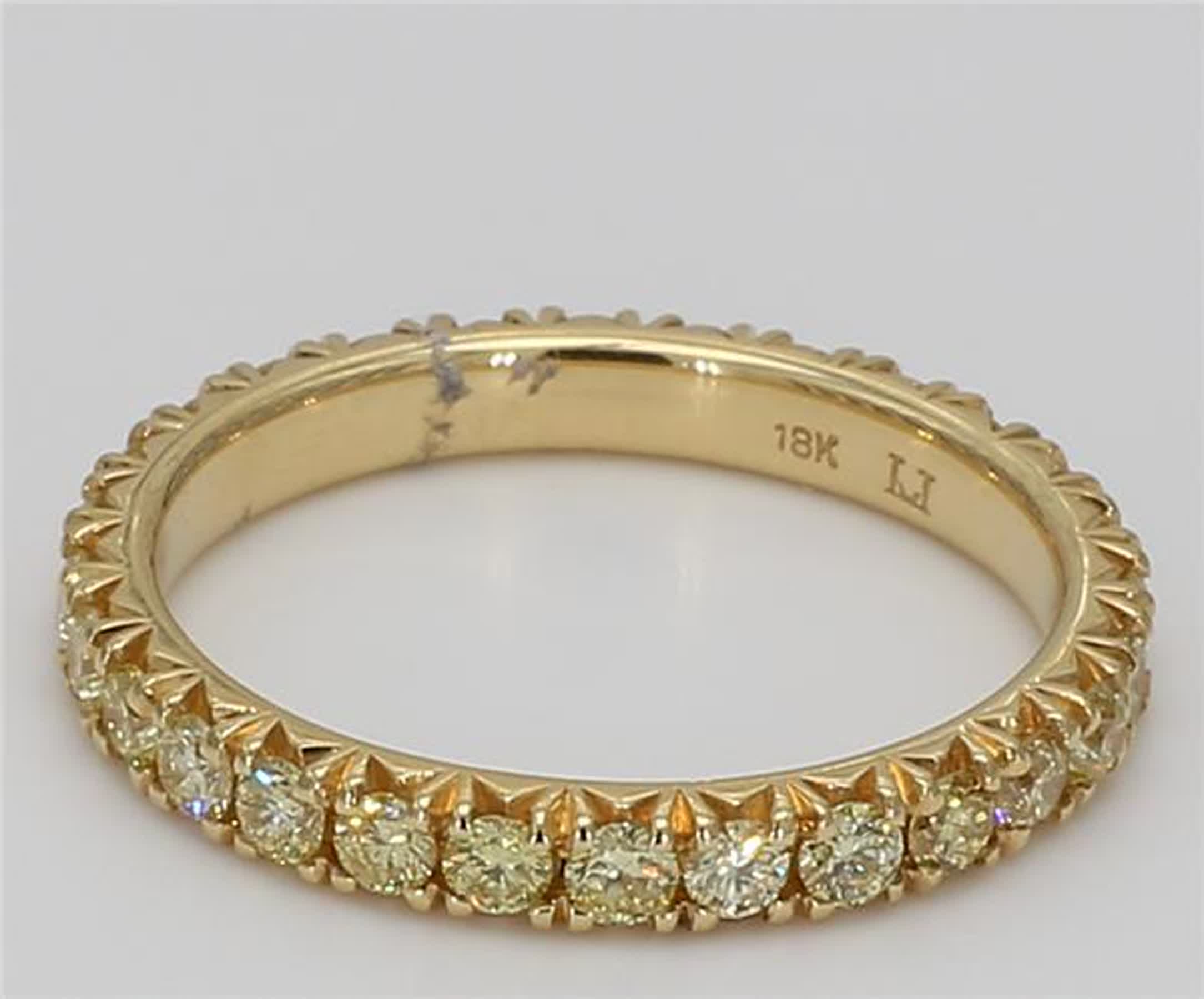 Natural Yellow Round Diamond 1.06 Carat TW Yellow Gold Eternity Band
