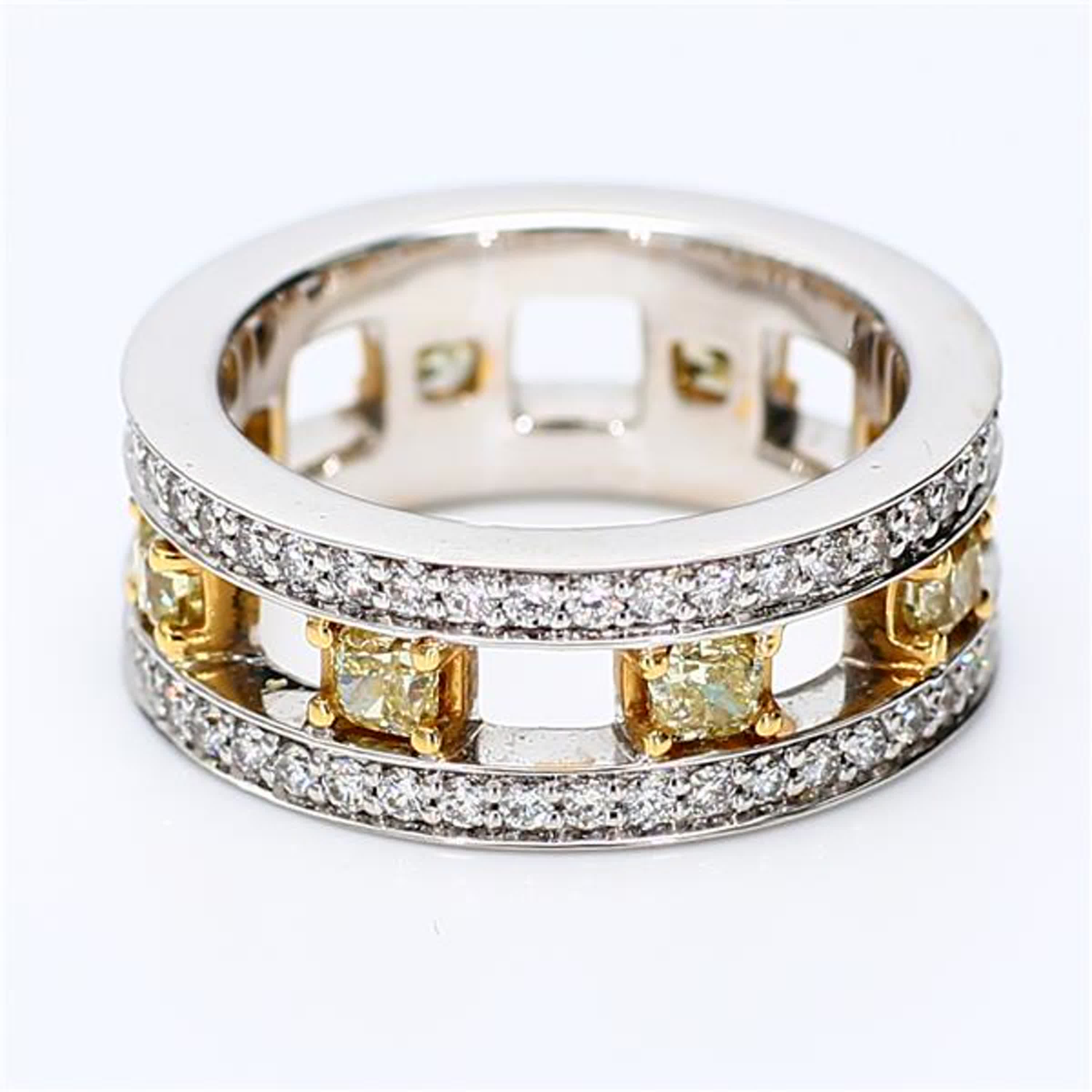 Natural Yellow Radiant and White Diamond 2.01 Carat TW Gold Eternity Band
