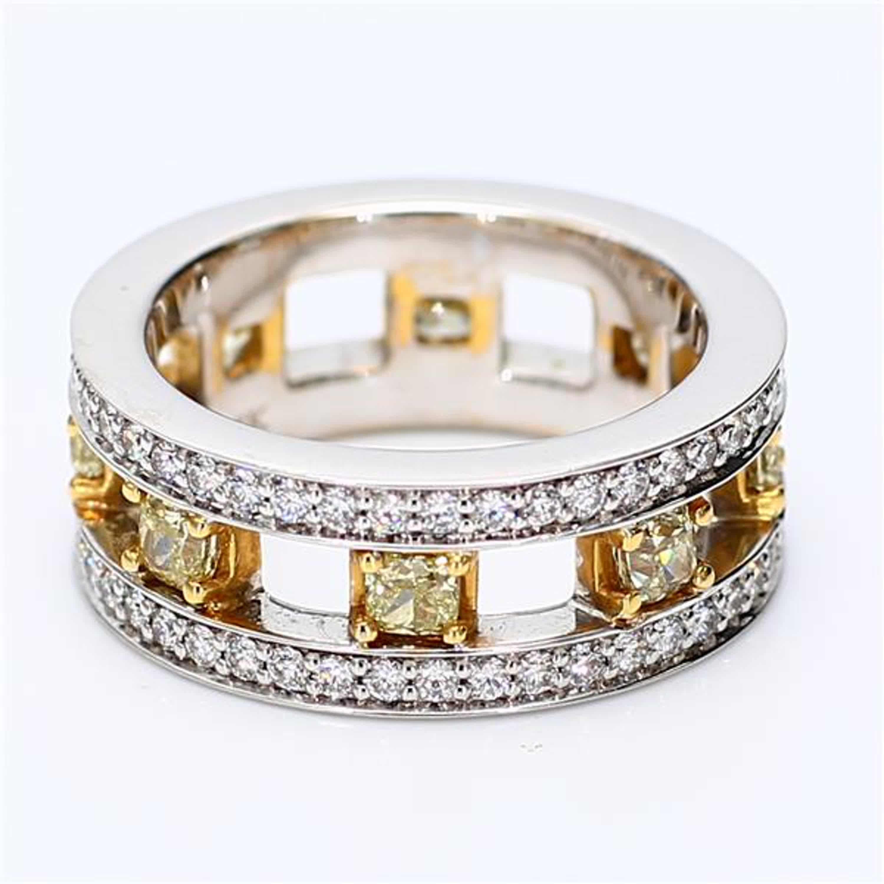 Natural Yellow Radiant and White Diamond 2.01 Carat TW Gold Eternity Band