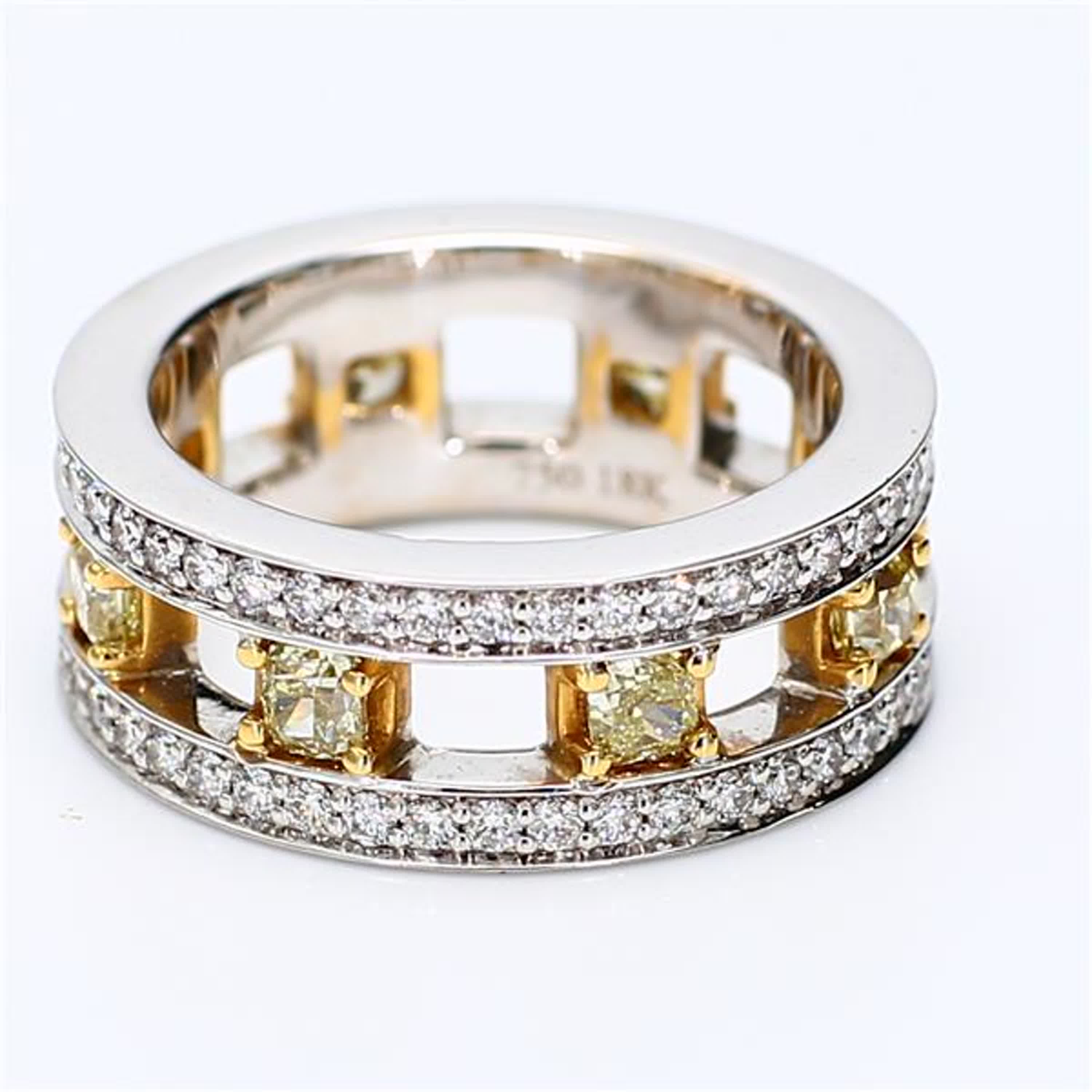 Natural Yellow Radiant and White Diamond 2.01 Carat TW Gold Eternity Band