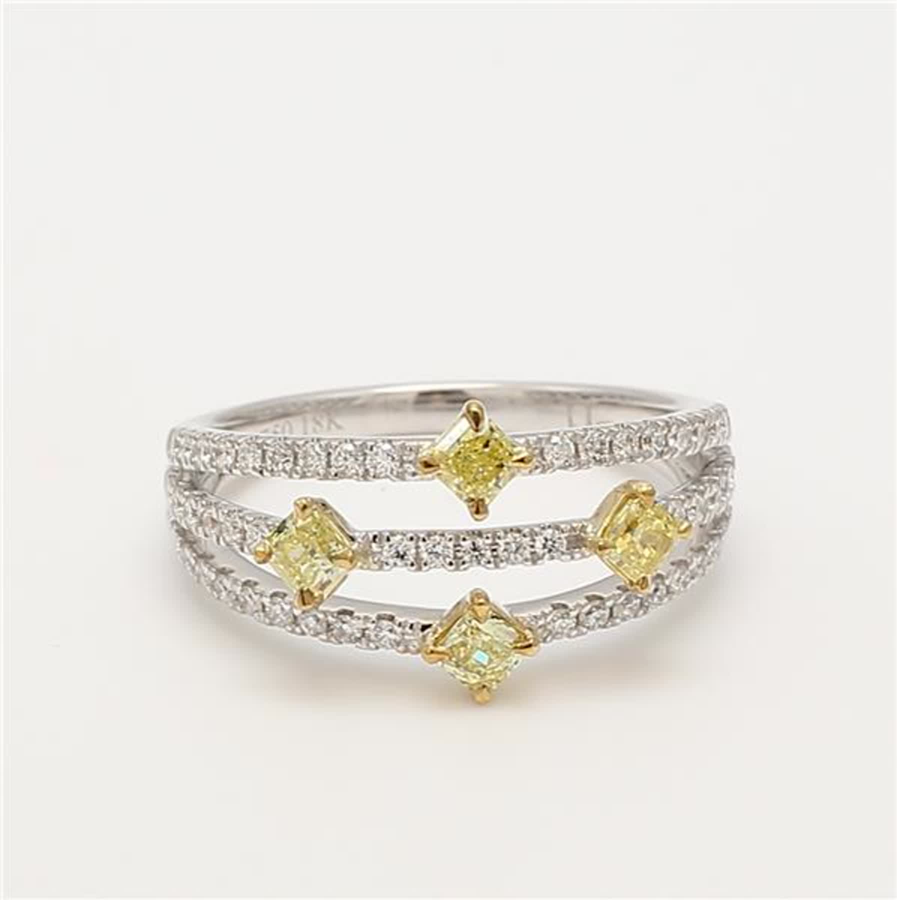 Natural Yellow Radiant and White Diamond .61 Carat TW Gold Wedding Band