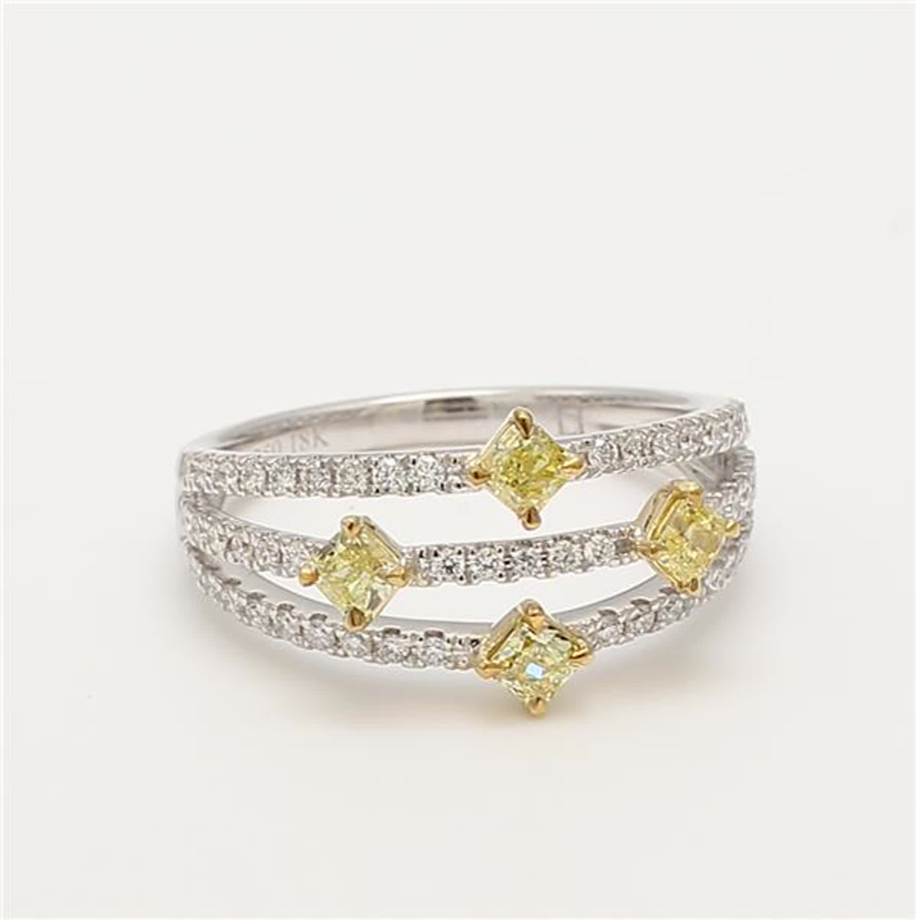Natural Yellow Radiant and White Diamond .61 Carat TW Gold Wedding Band
