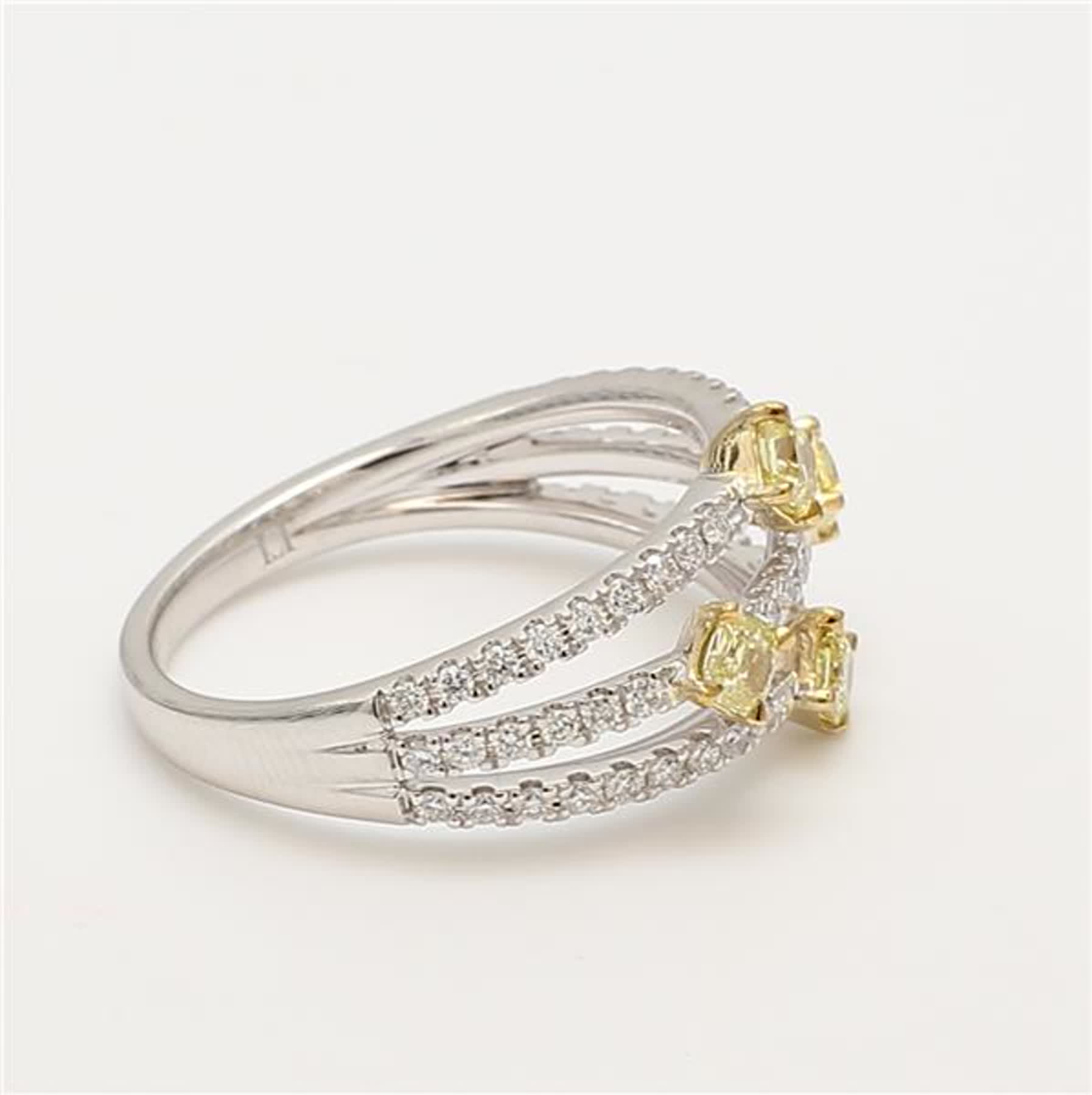 Natural Yellow Radiant and White Diamond .61 Carat TW Gold Wedding Band