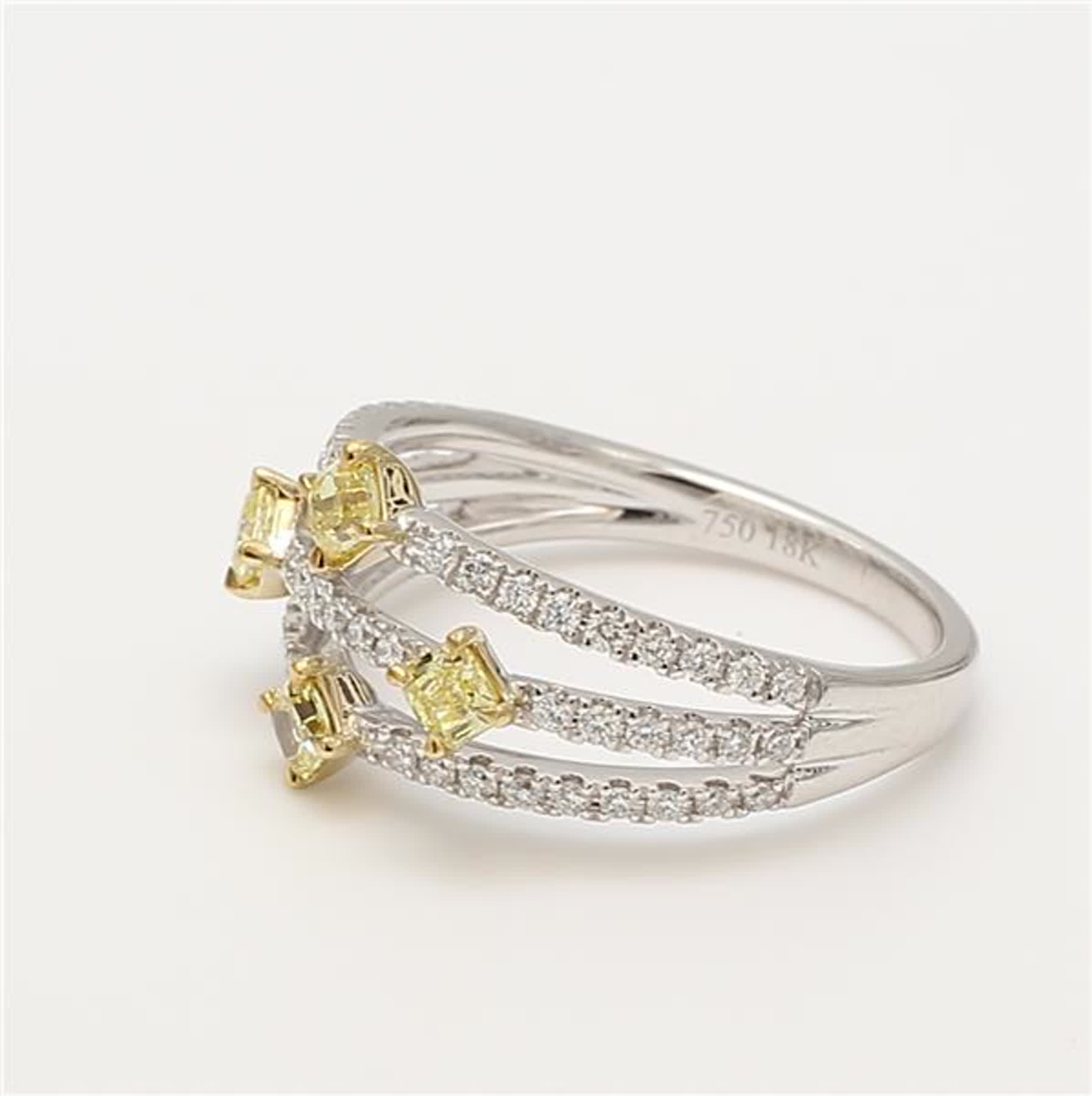 Natural Yellow Radiant and White Diamond .61 Carat TW Gold Wedding Band