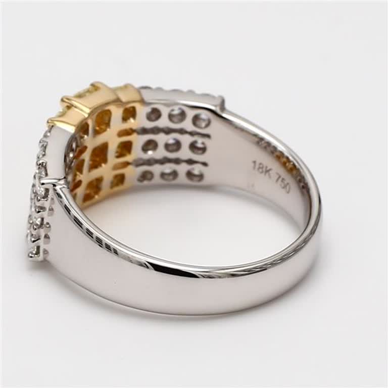 Natural Yellow Radiant and White Diamond 1.57 Carat TW Gold Wedding Band