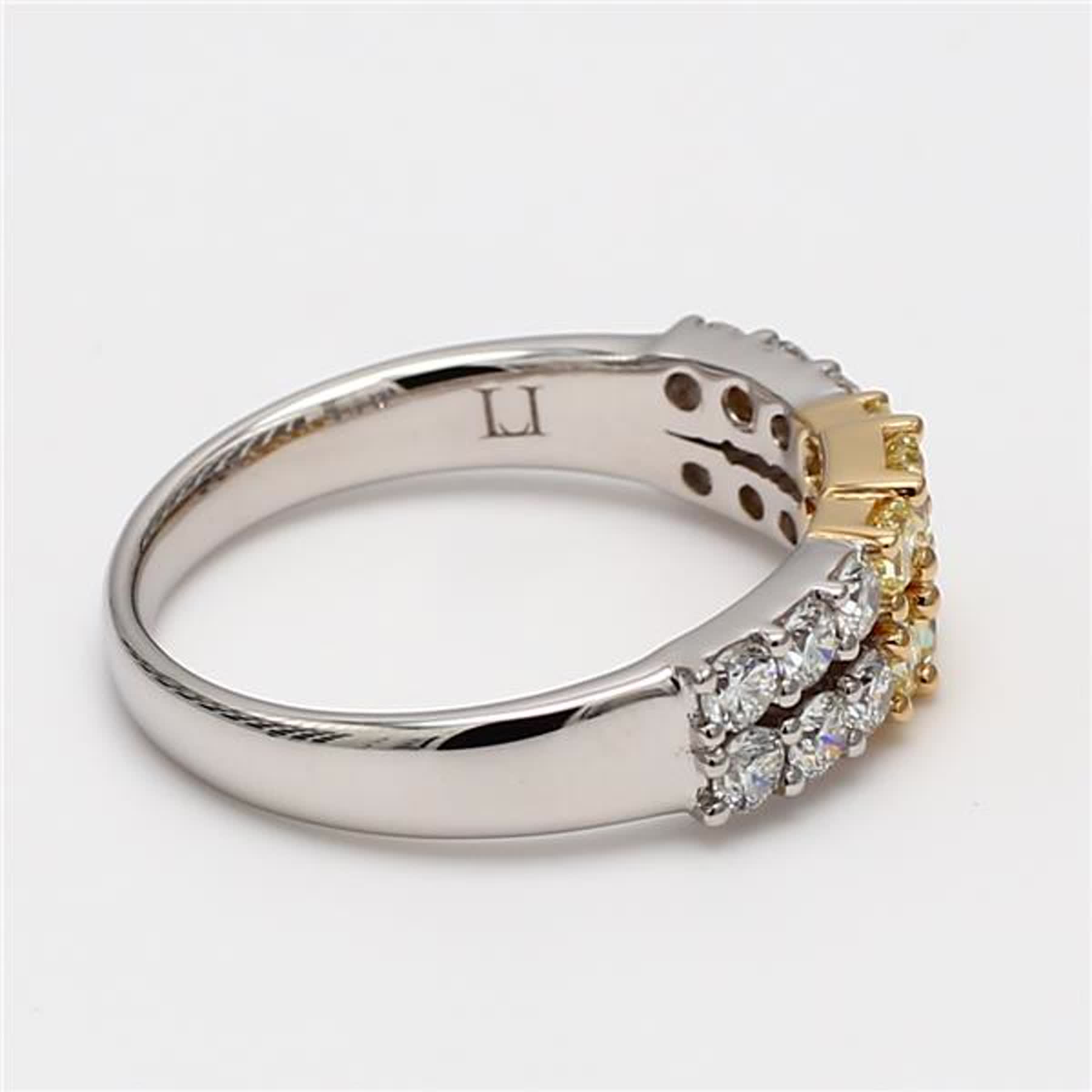 Natural Yellow Radiant and White Diamond 1.06 Carat TW Gold Wedding Band