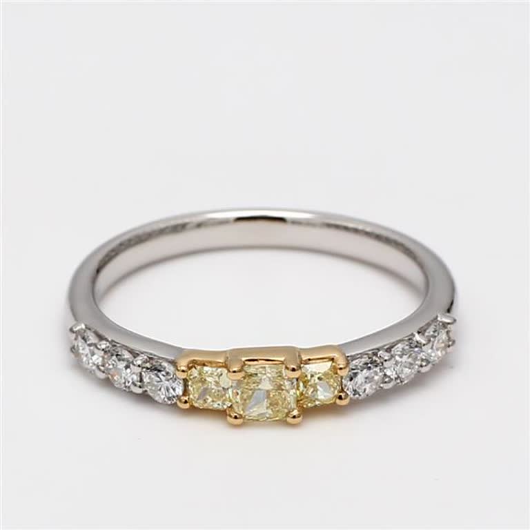 Natural Yellow Radiant and White Diamond .62 Carat TW Gold Wedding Band