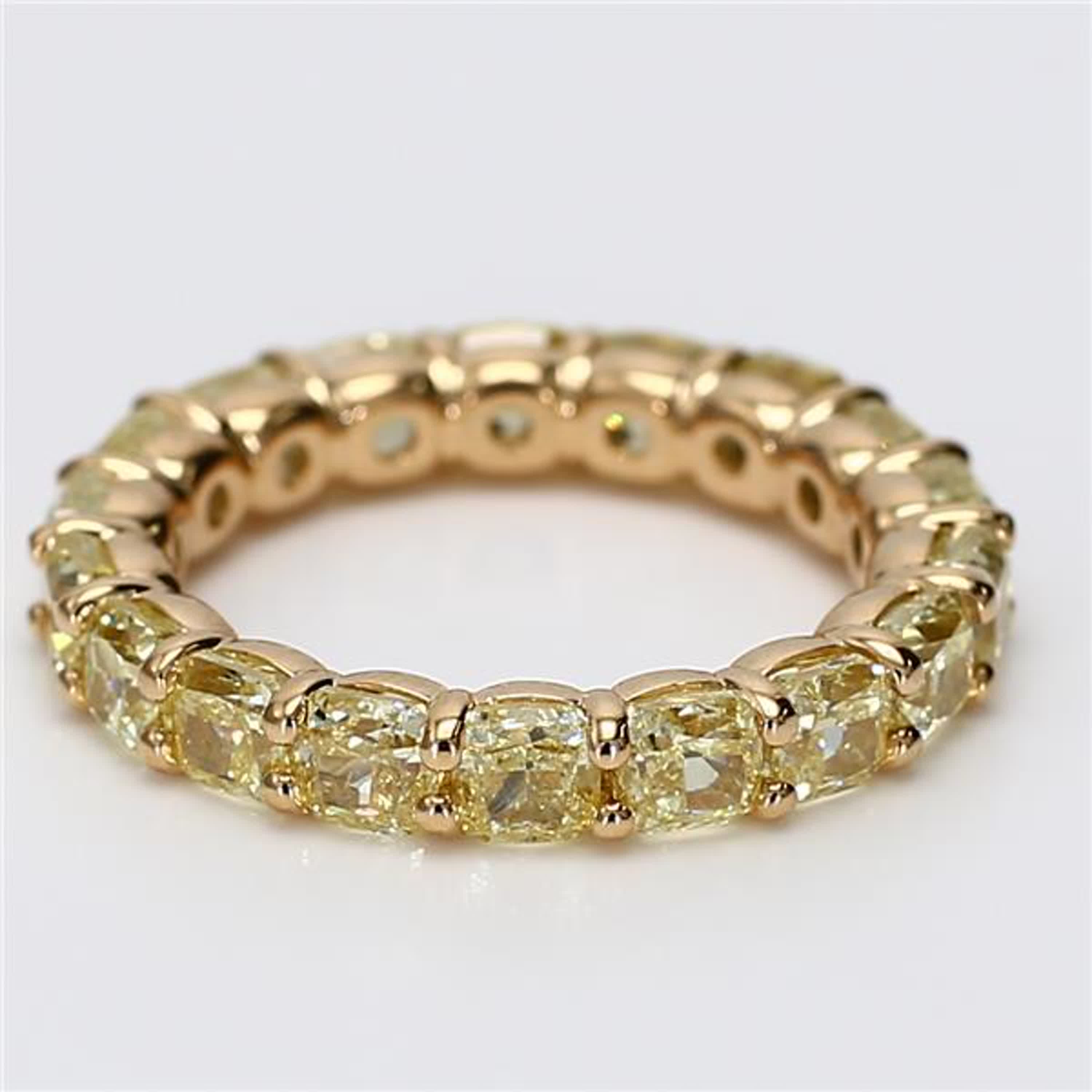 Natural Yellow Cushion Diamond 5.61 Carat TW Yellow Gold Eternity Band