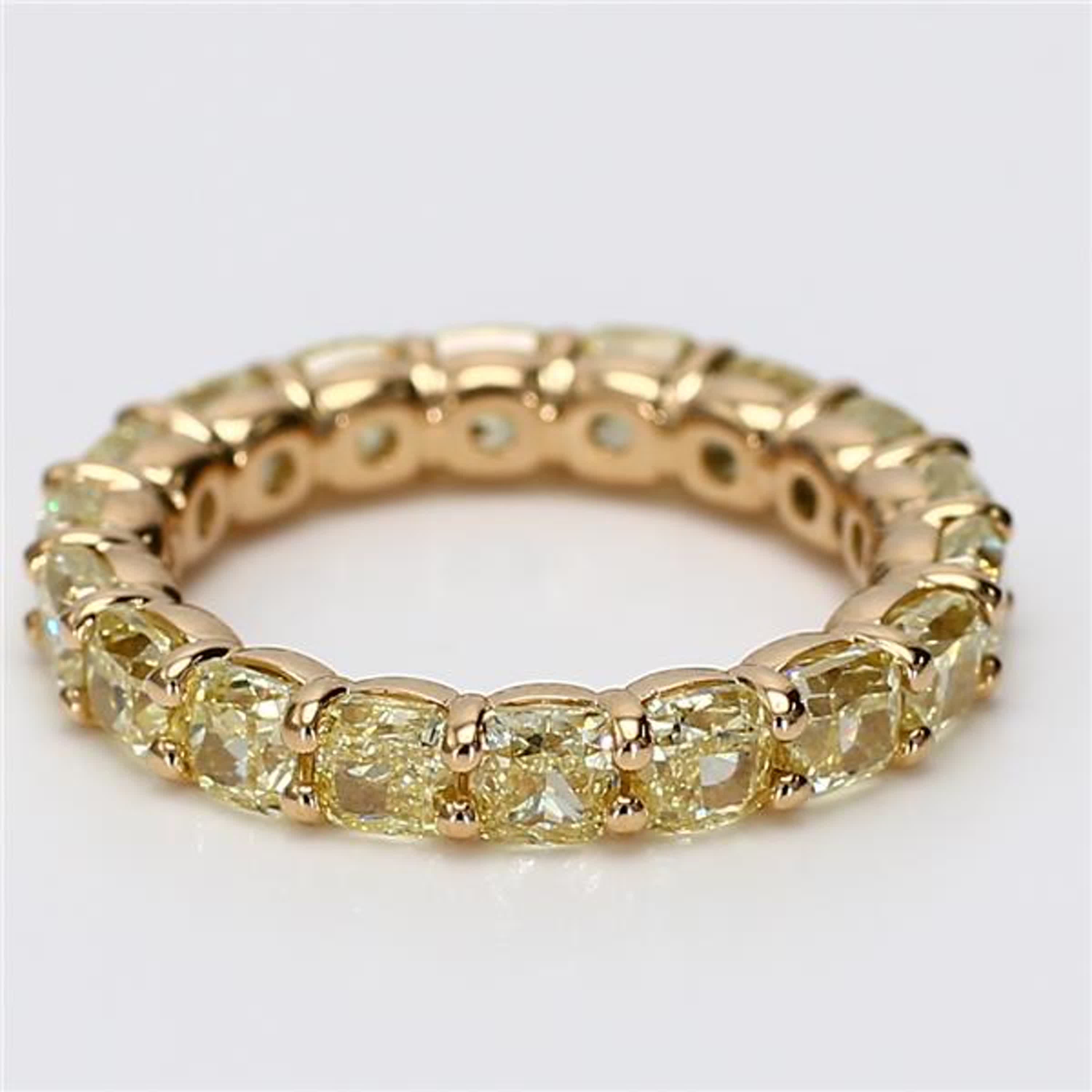 Natural Yellow Cushion Diamond 5.61 Carat TW Yellow Gold Eternity Band