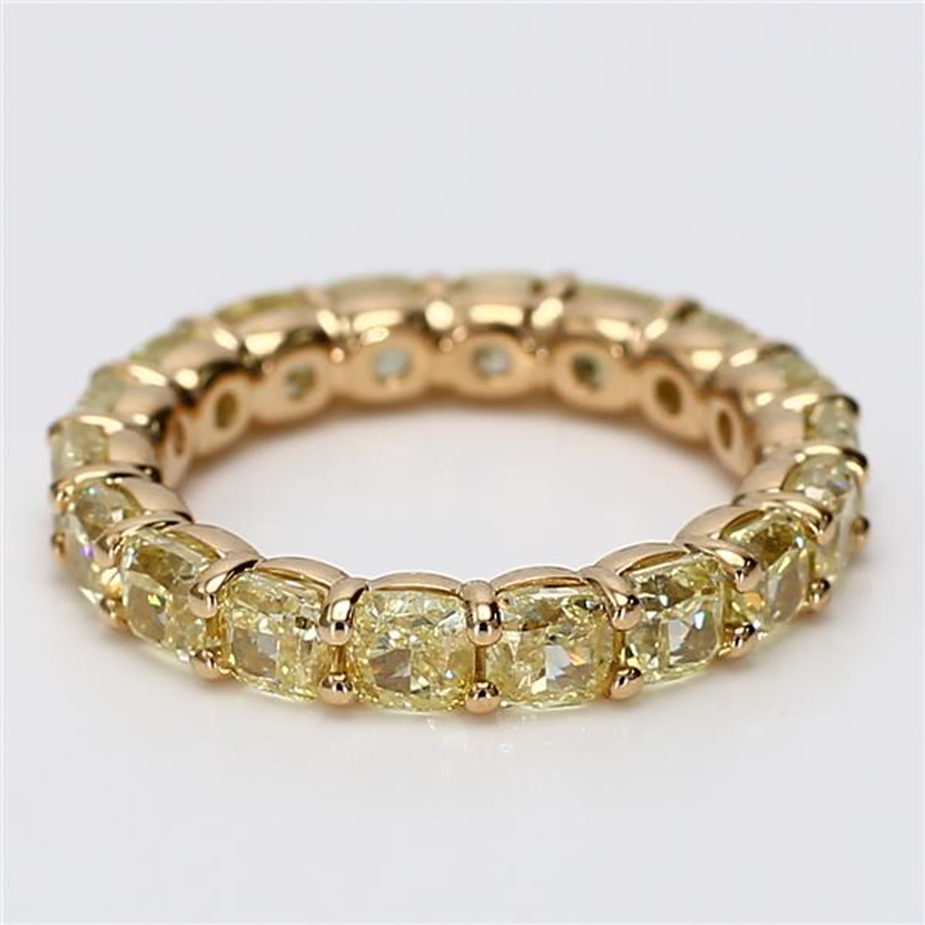 Natural Yellow Cushion Diamond 5.61 Carat TW Yellow Gold Eternity Band