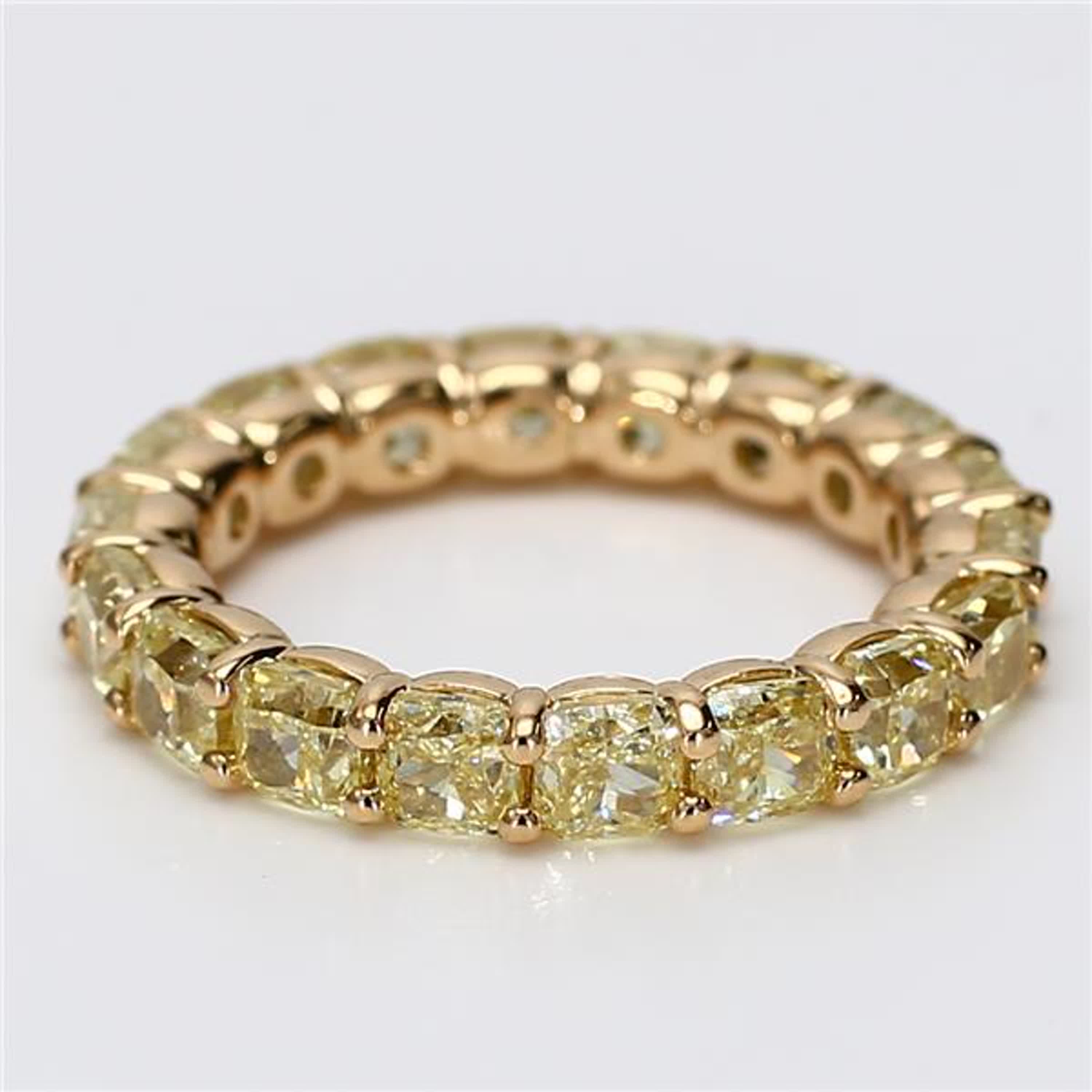 Natural Yellow Cushion Diamond 5.61 Carat TW Yellow Gold Eternity Band