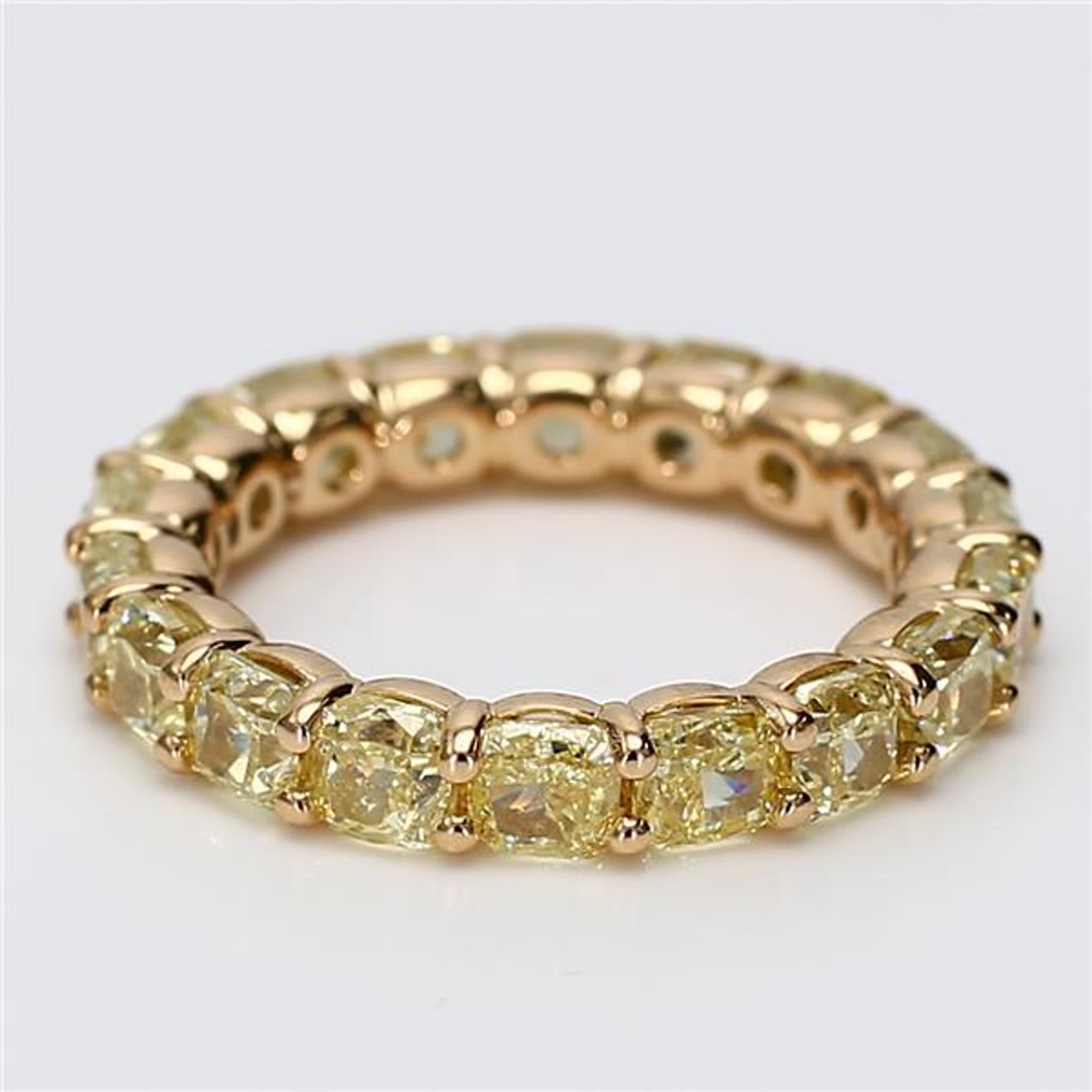 Natural Yellow Cushion Diamond 5.61 Carat TW Yellow Gold Eternity Band