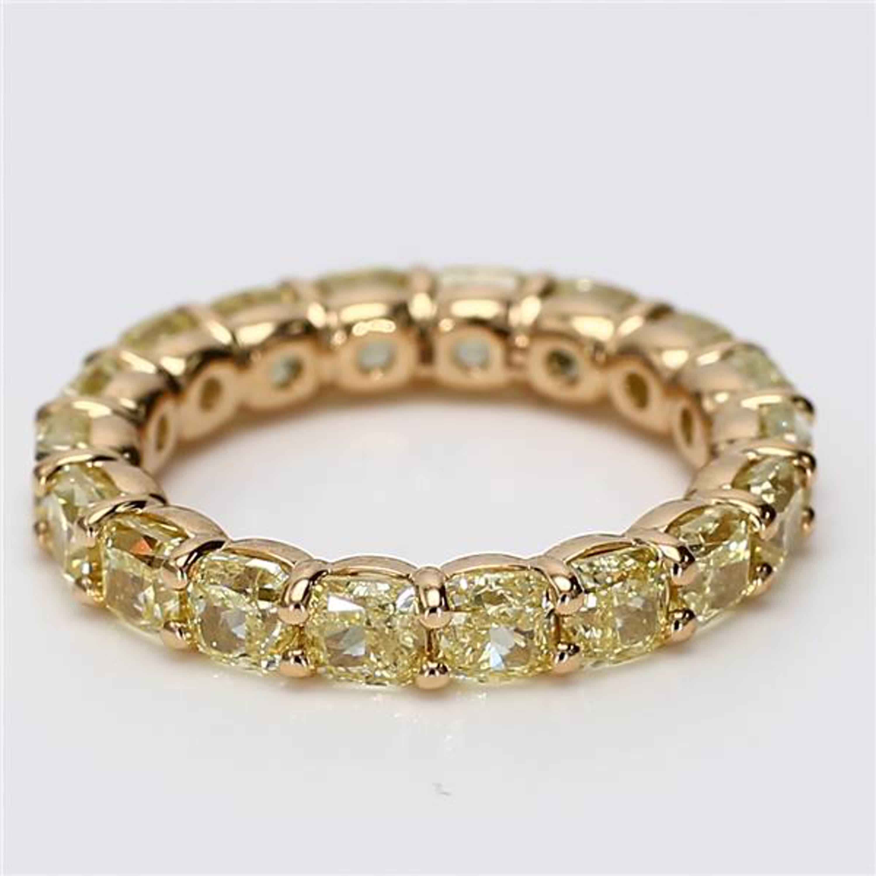 Natural Yellow Cushion Diamond 5.61 Carat TW Yellow Gold Eternity Band
