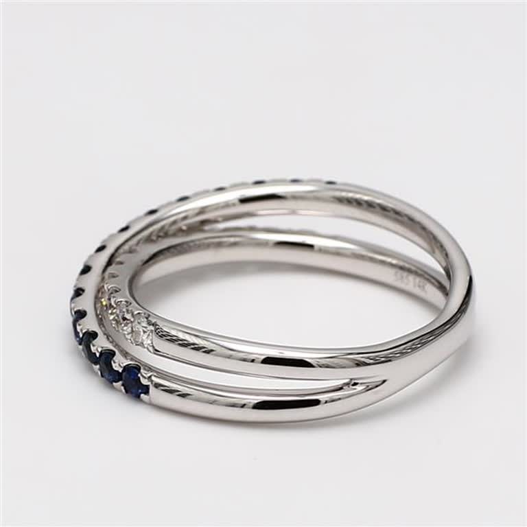 Natural Blue Round Sapphire and White Diamond .84 Carat TW White Gold Band
