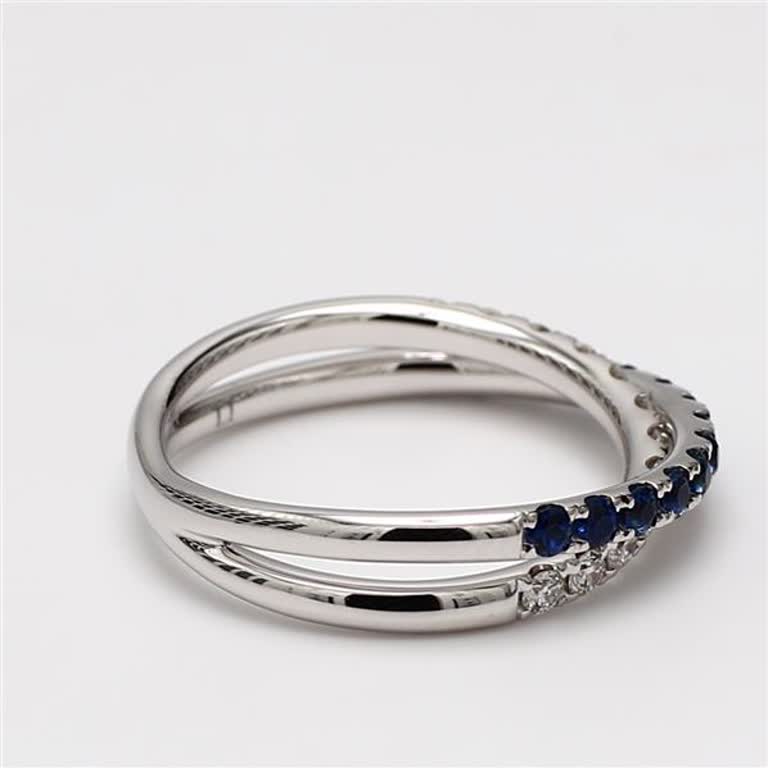 Natural Blue Round Sapphire and White Diamond .84 Carat TW White Gold Band
