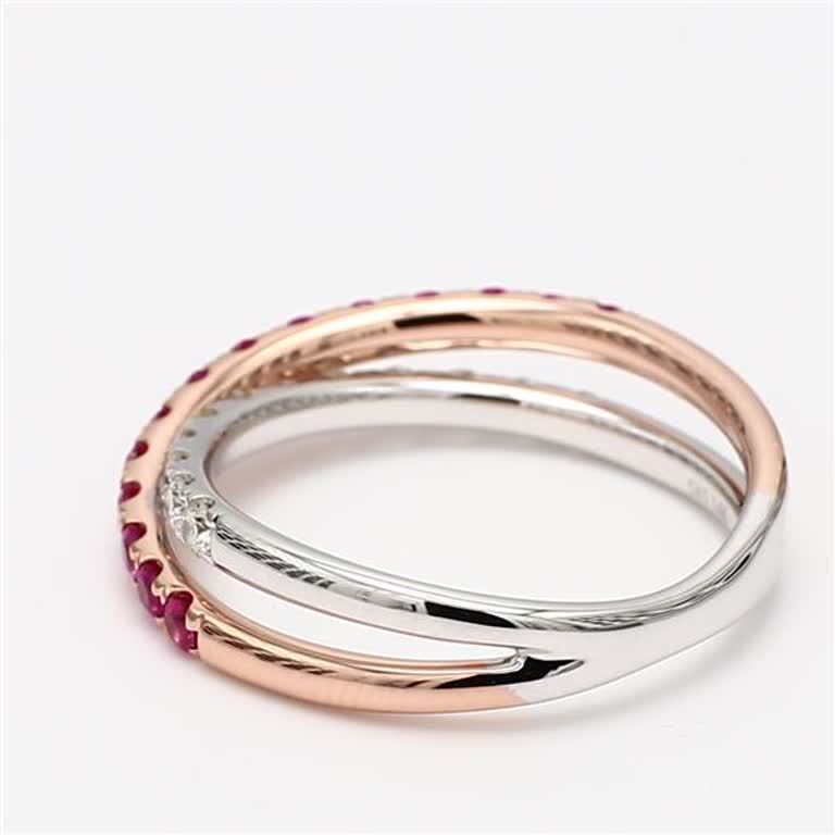 Natural Red Round Ruby and White Diamond .85 Carat TW Rose Gold Wedding Band