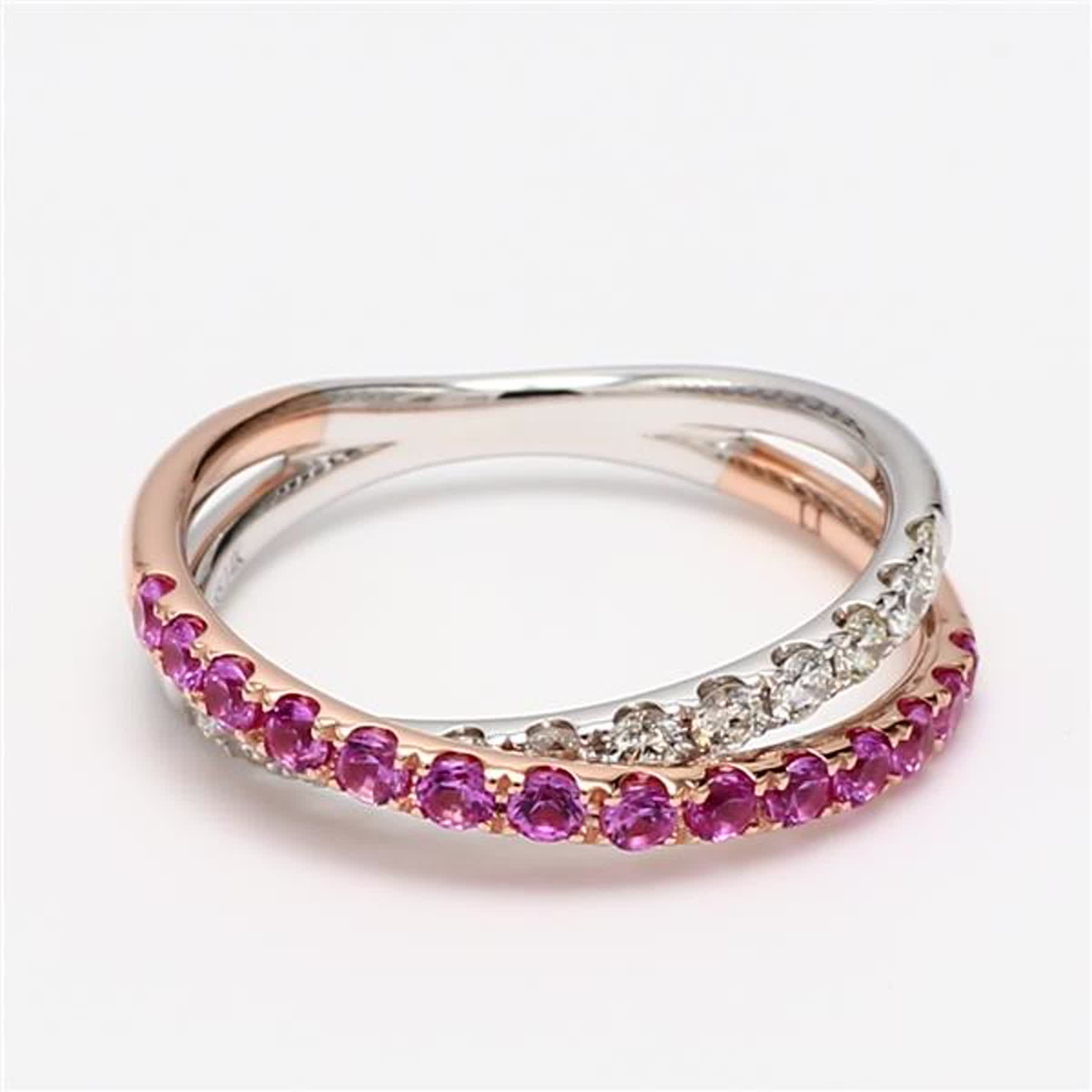 Natural Pink Round Sapphire and White Diamond .82 Carat TW Gold Wedding Band