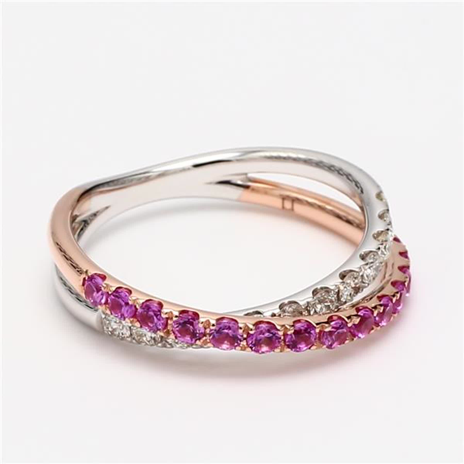 Natural Pink Round Sapphire and White Diamond .82 Carat TW Gold Wedding Band