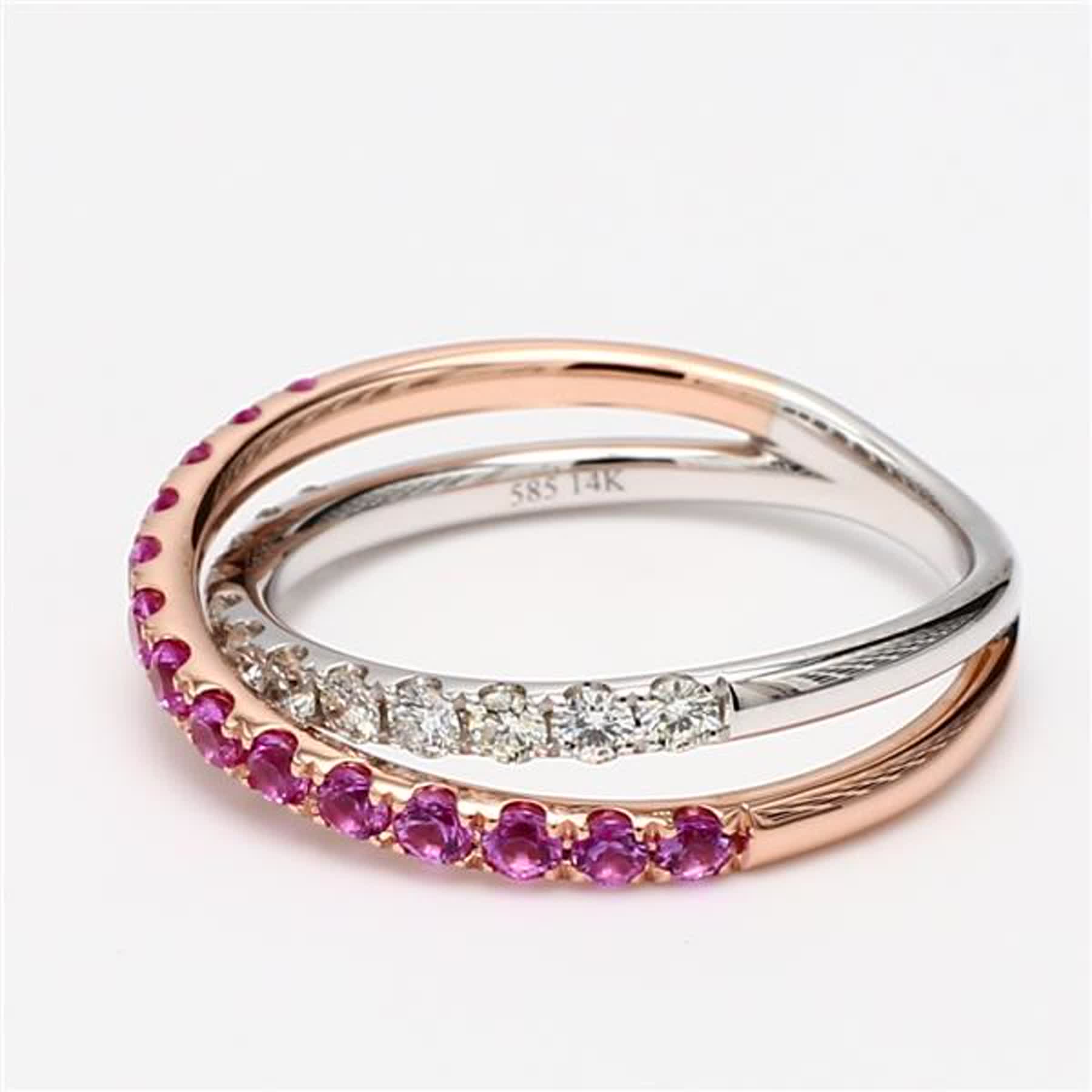 Natural Pink Round Sapphire and White Diamond .82 Carat TW Gold Wedding Band