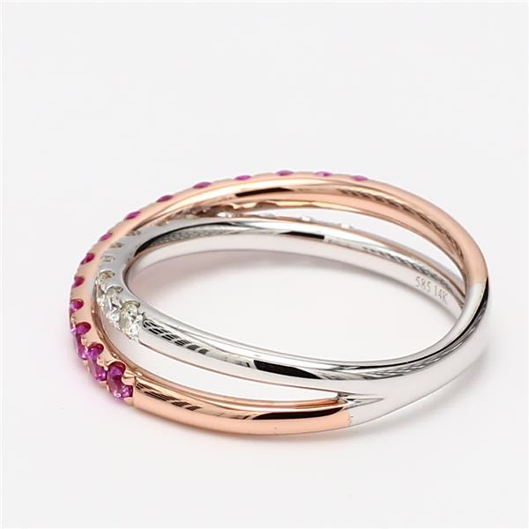 Natural Pink Round Sapphire and White Diamond .82 Carat TW Gold Wedding Band