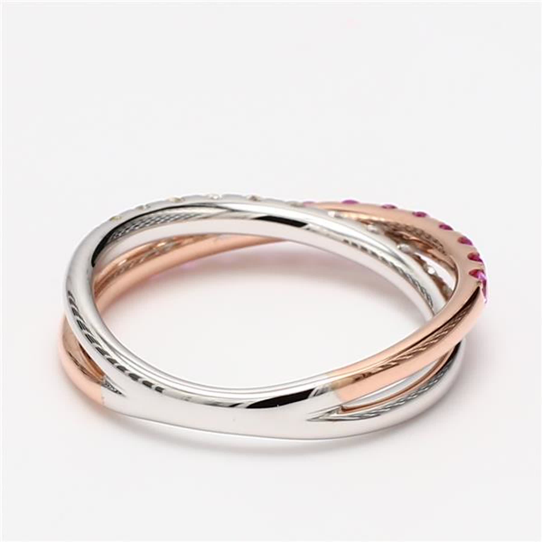 Natural Pink Round Sapphire and White Diamond .82 Carat TW Gold Wedding Band
