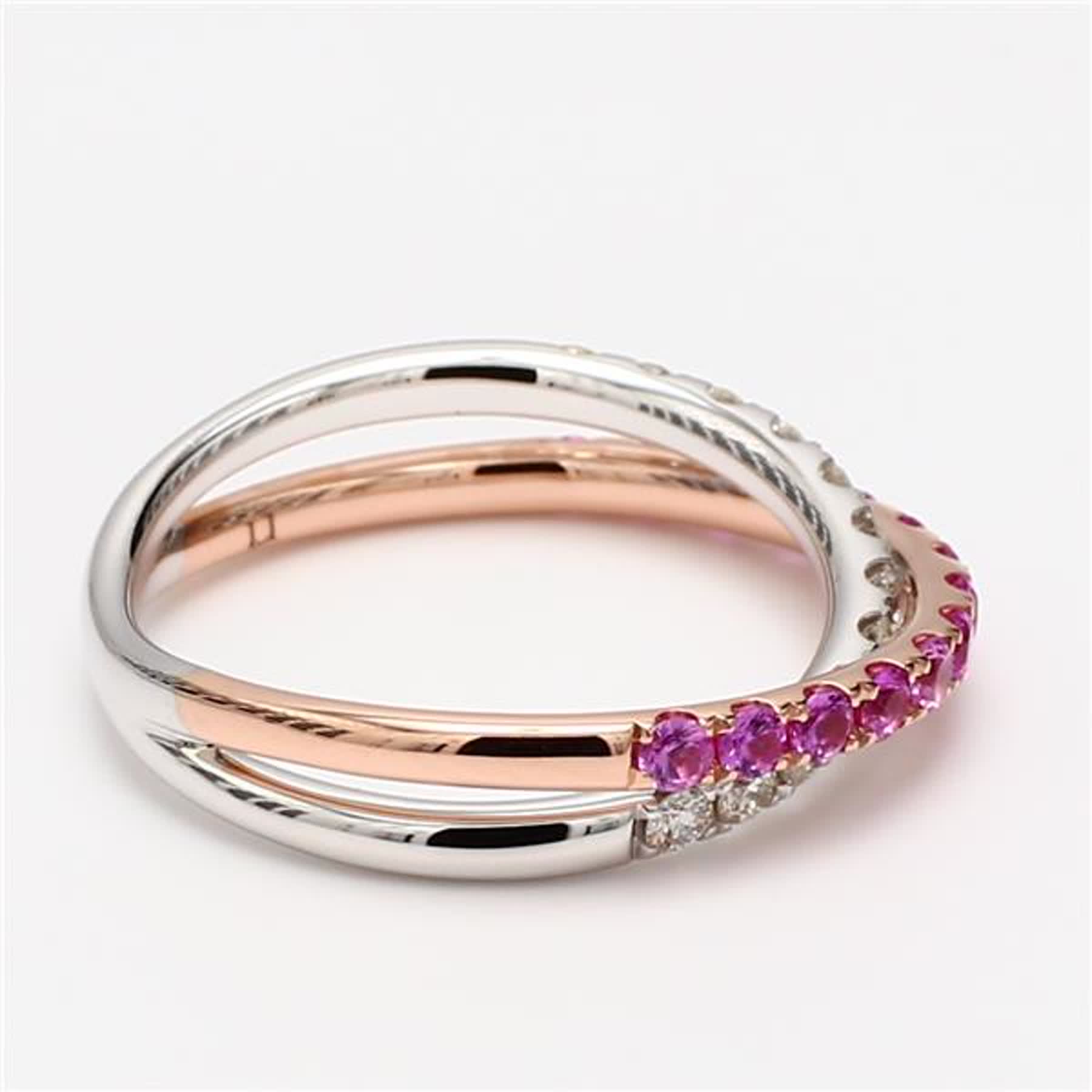 Natural Pink Round Sapphire and White Diamond .82 Carat TW Gold Wedding Band