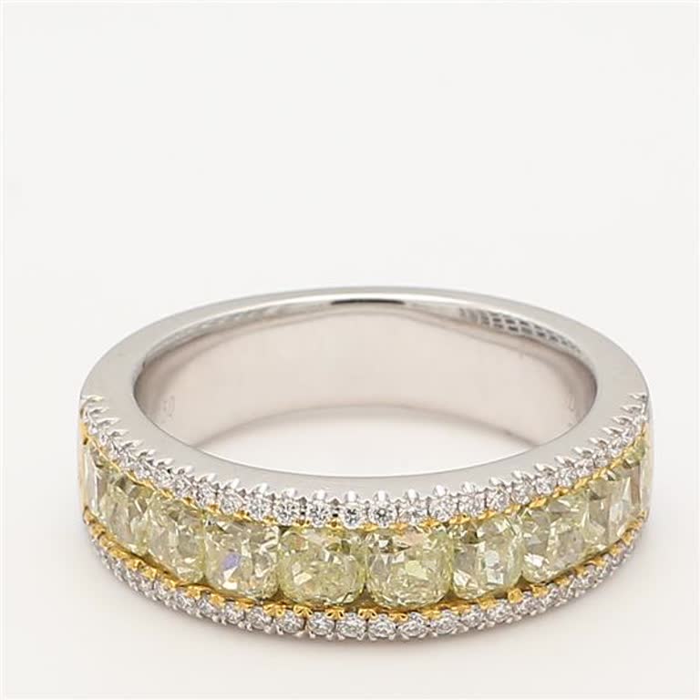 Natural Yellow Cushion and White Diamond 2.62 Carat TW Gold Wedding Band