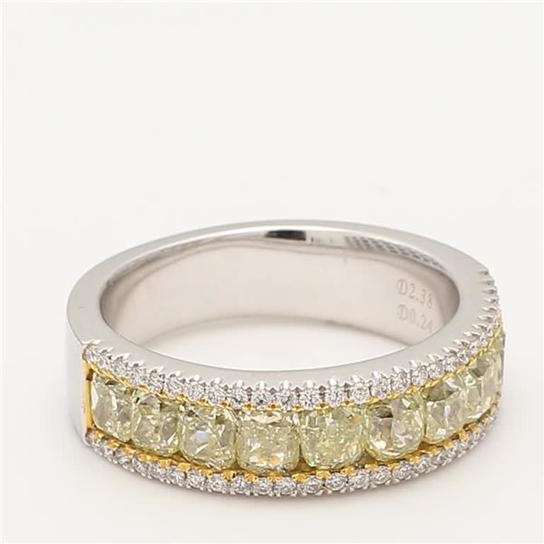 Natural Yellow Cushion and White Diamond 2.62 Carat TW Gold Wedding Band