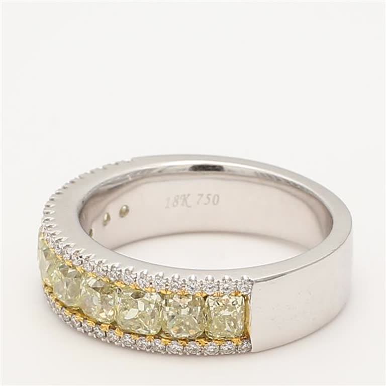 Natural Yellow Cushion and White Diamond 2.62 Carat TW Gold Wedding Band
