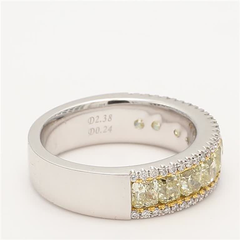 Natural Yellow Cushion and White Diamond 2.62 Carat TW Gold Wedding Band