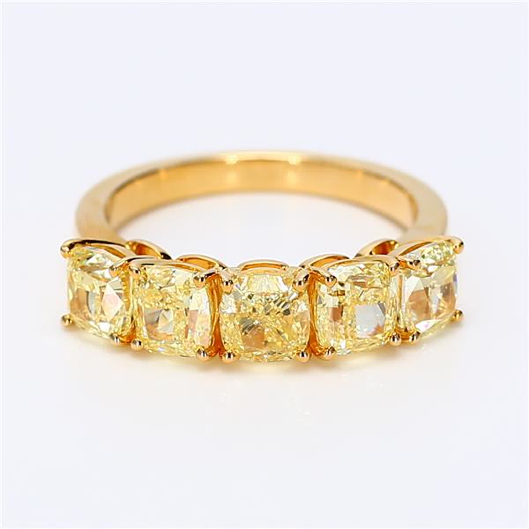 Natural Yellow Cushion Diamond 3.76 Carat TW Yellow Gold Wedding Band