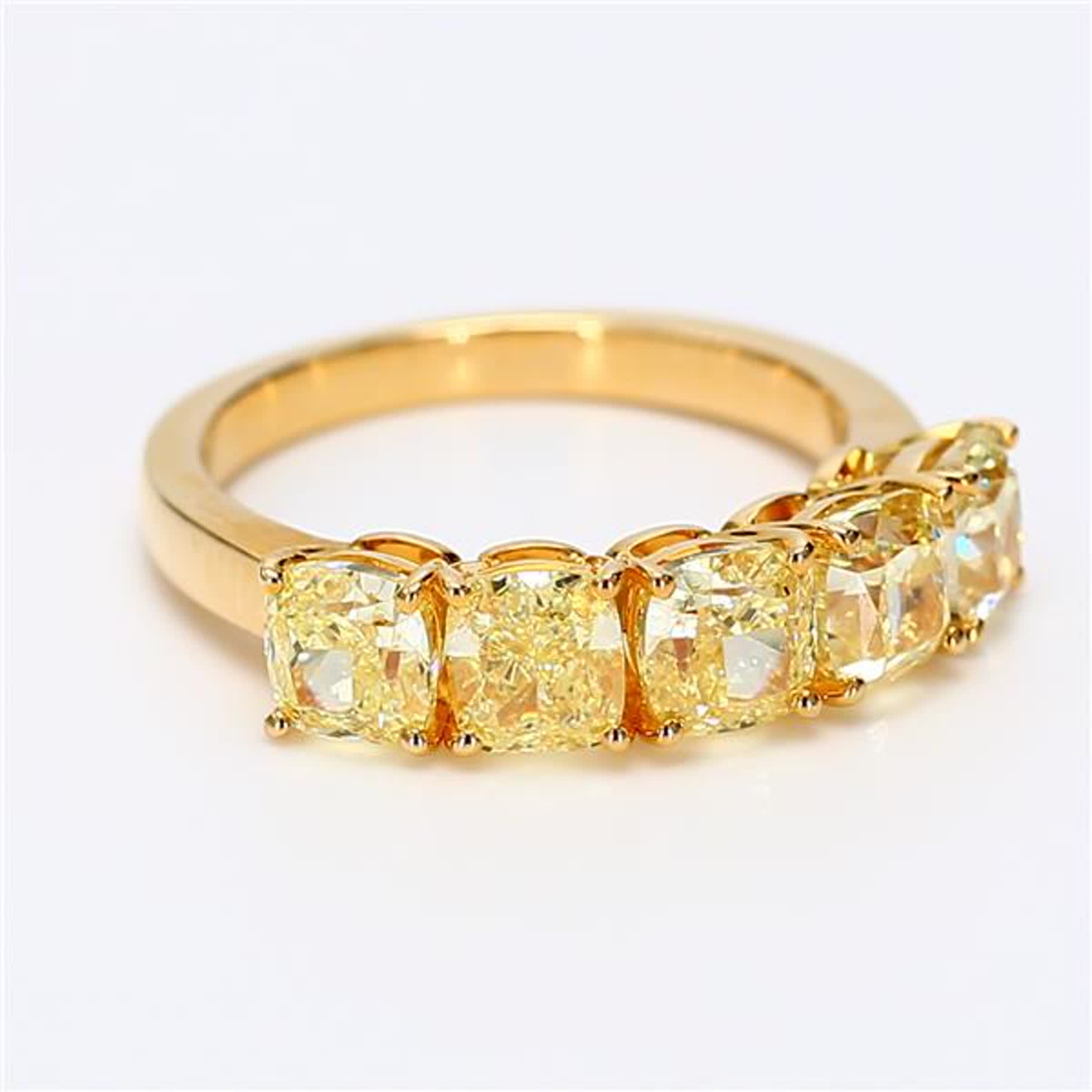 Natural Yellow Cushion Diamond 3.76 Carat TW Yellow Gold Wedding Band
