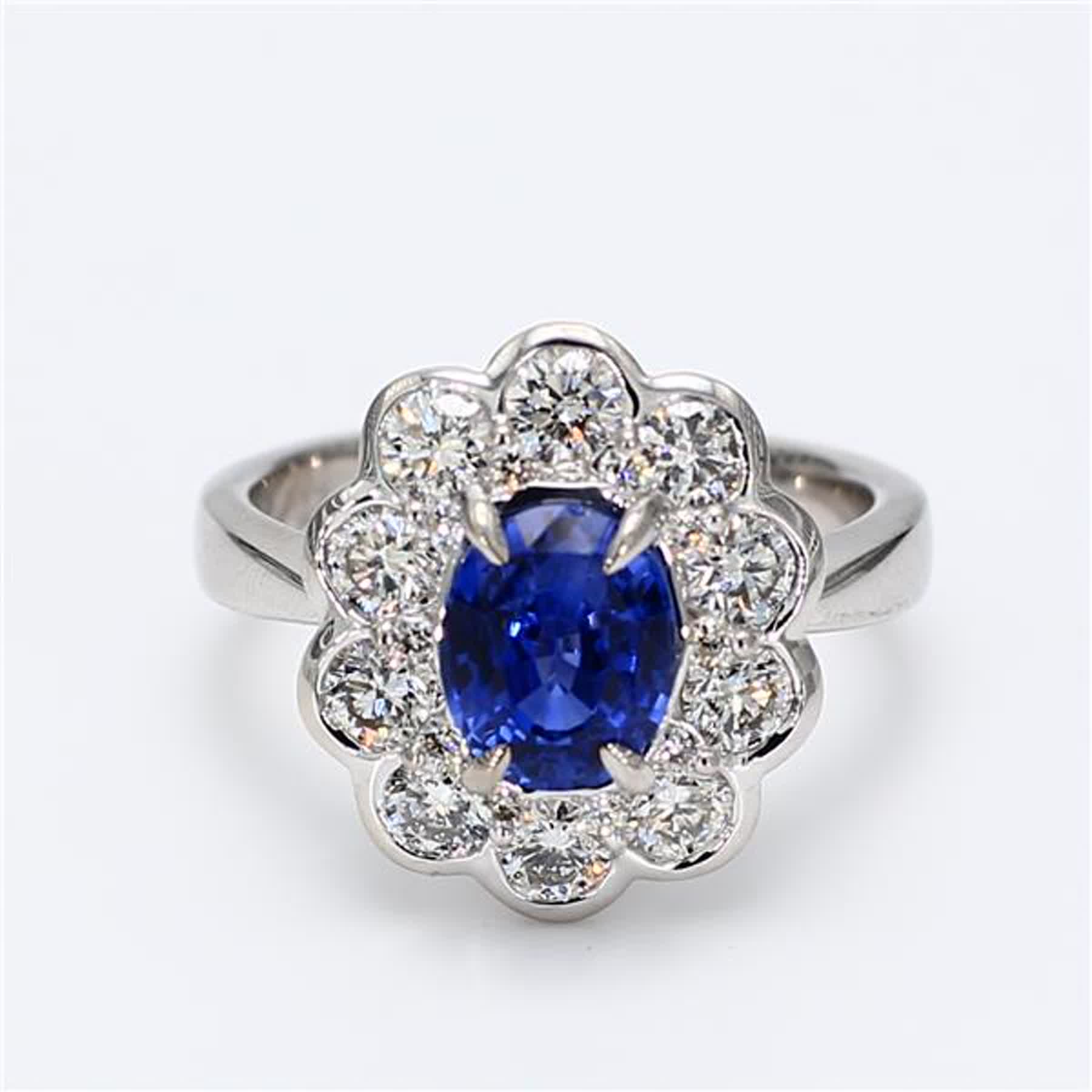 Natural Blue Oval Sapphire and White Diamond 2.86 Carat TW Gold Cocktail Ring