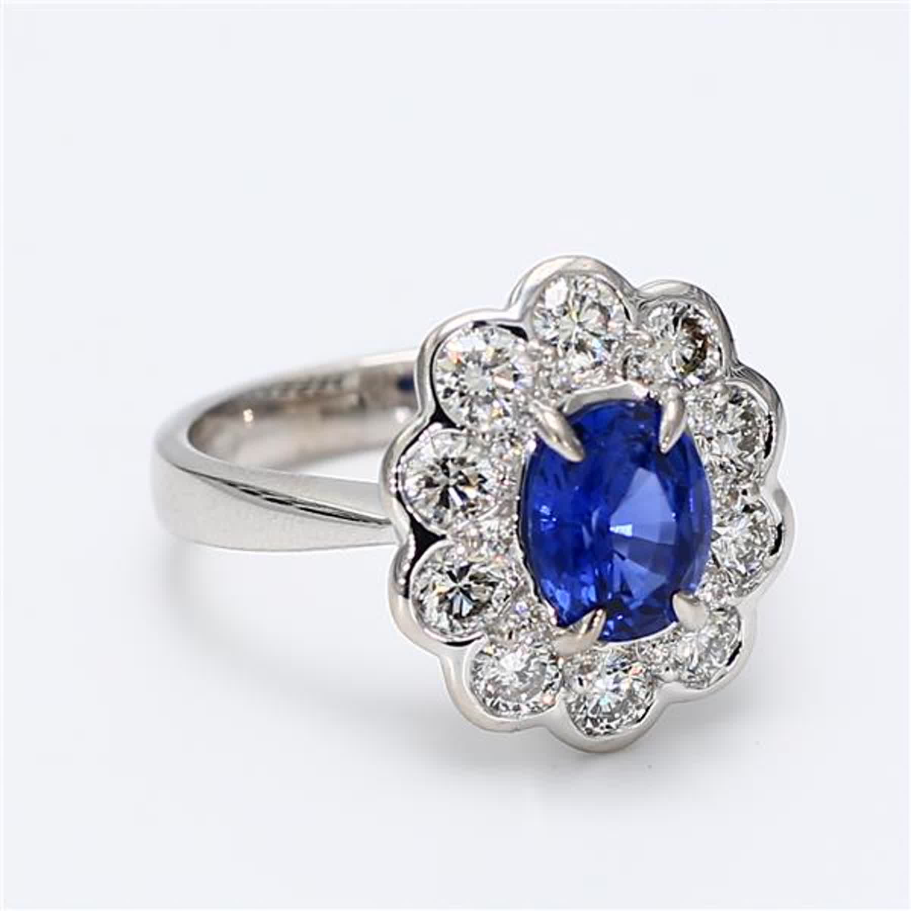 Natural Blue Oval Sapphire and White Diamond 2.86 Carat TW Gold Cocktail Ring