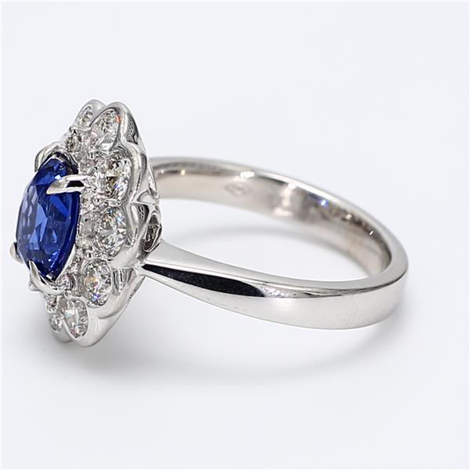 Natural Blue Oval Sapphire and White Diamond 2.86 Carat TW Gold Cocktail Ring