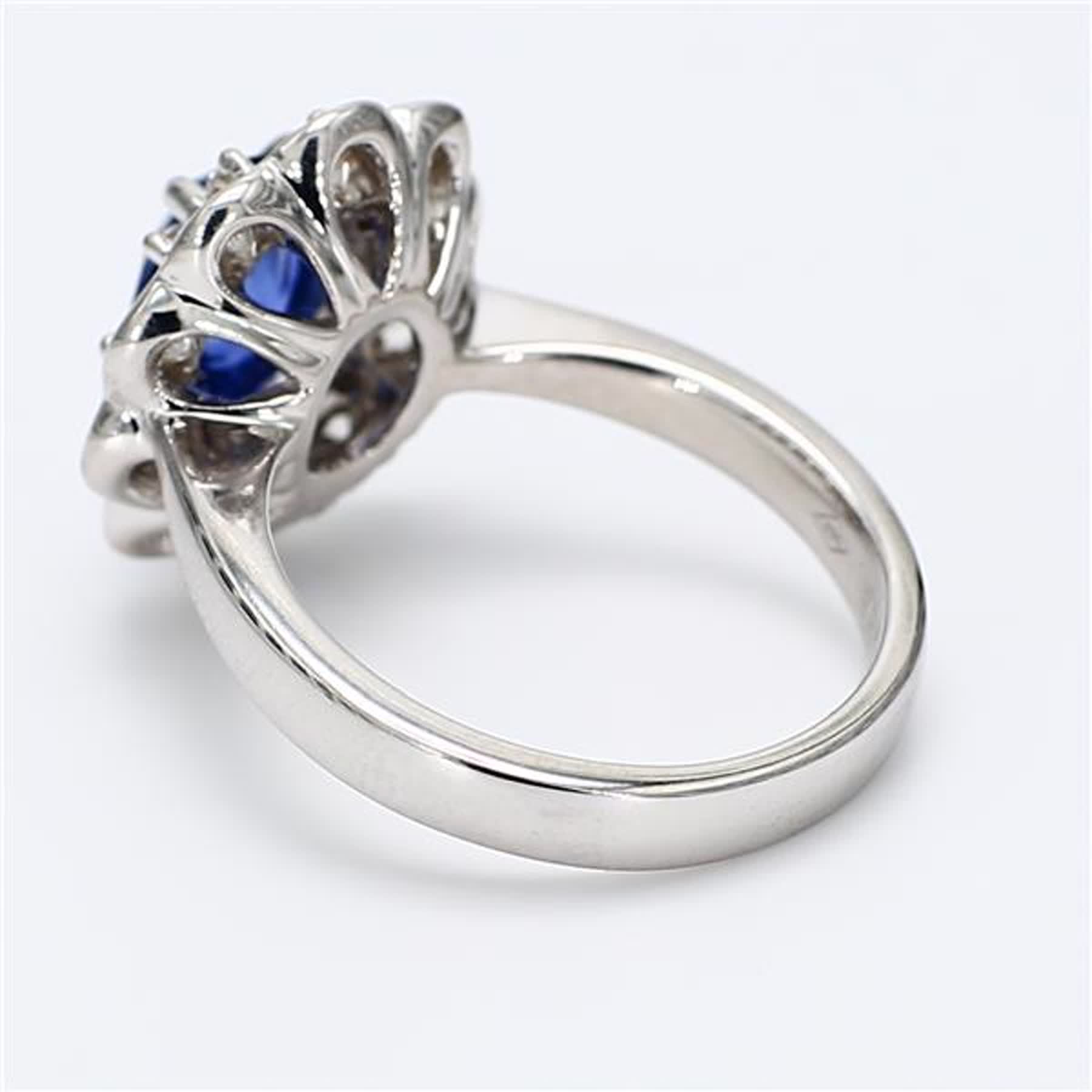 Natural Blue Oval Sapphire and White Diamond 2.86 Carat TW Gold Cocktail Ring