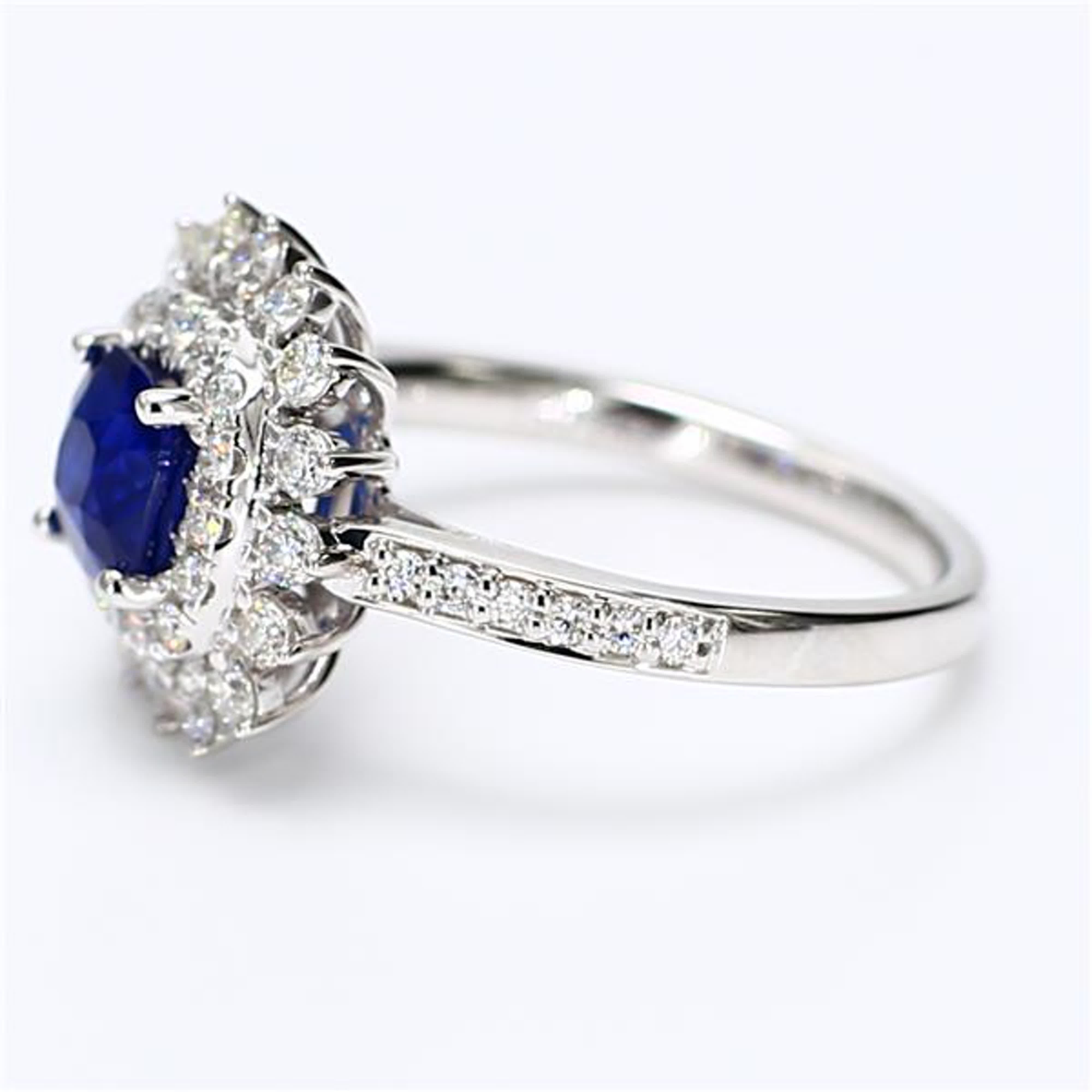 Natural Blue Cushion Sapphire and White Diamond 1.75 Carat TW White Gold Ring