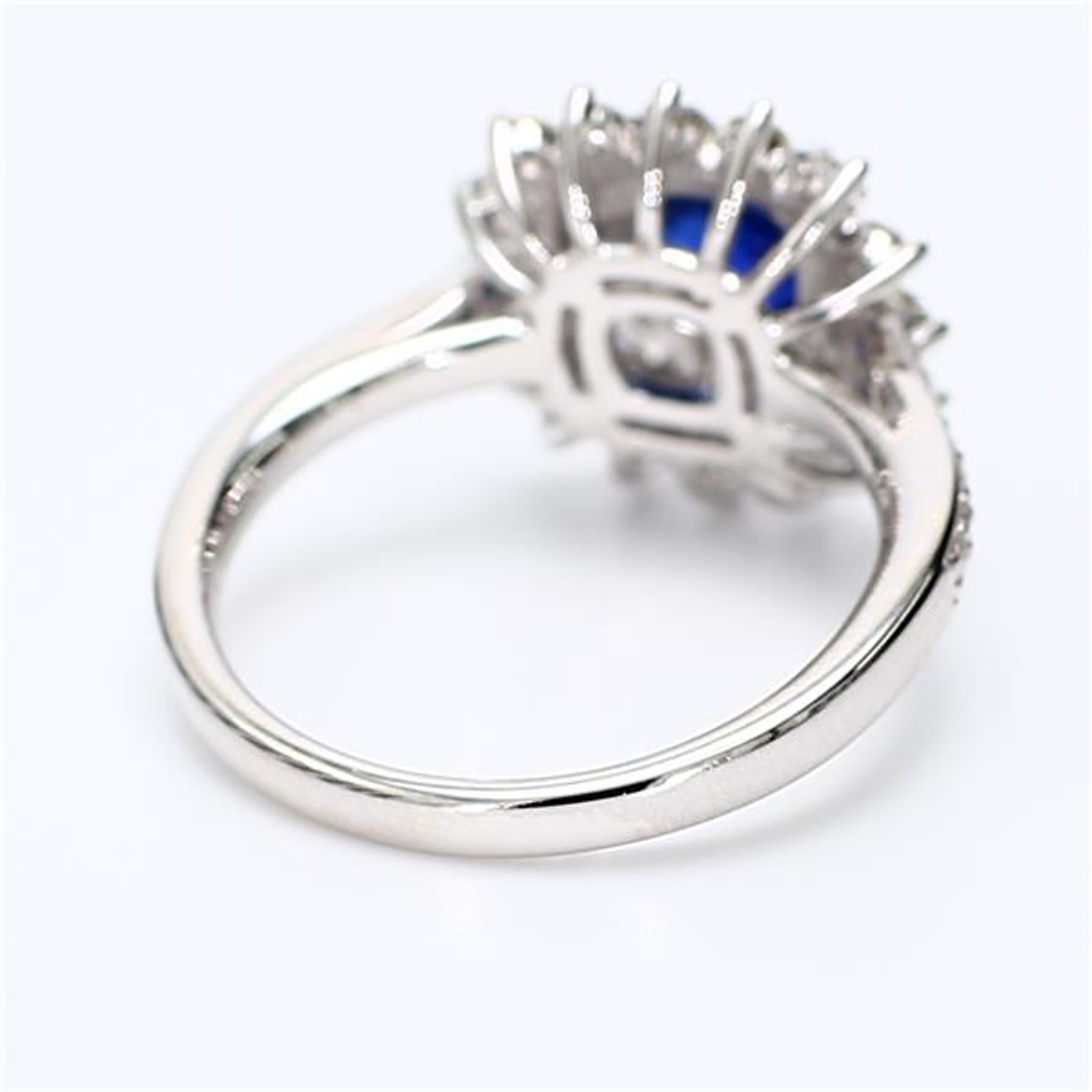 Natural Blue Cushion Sapphire and White Diamond 1.75 Carat TW White Gold Ring