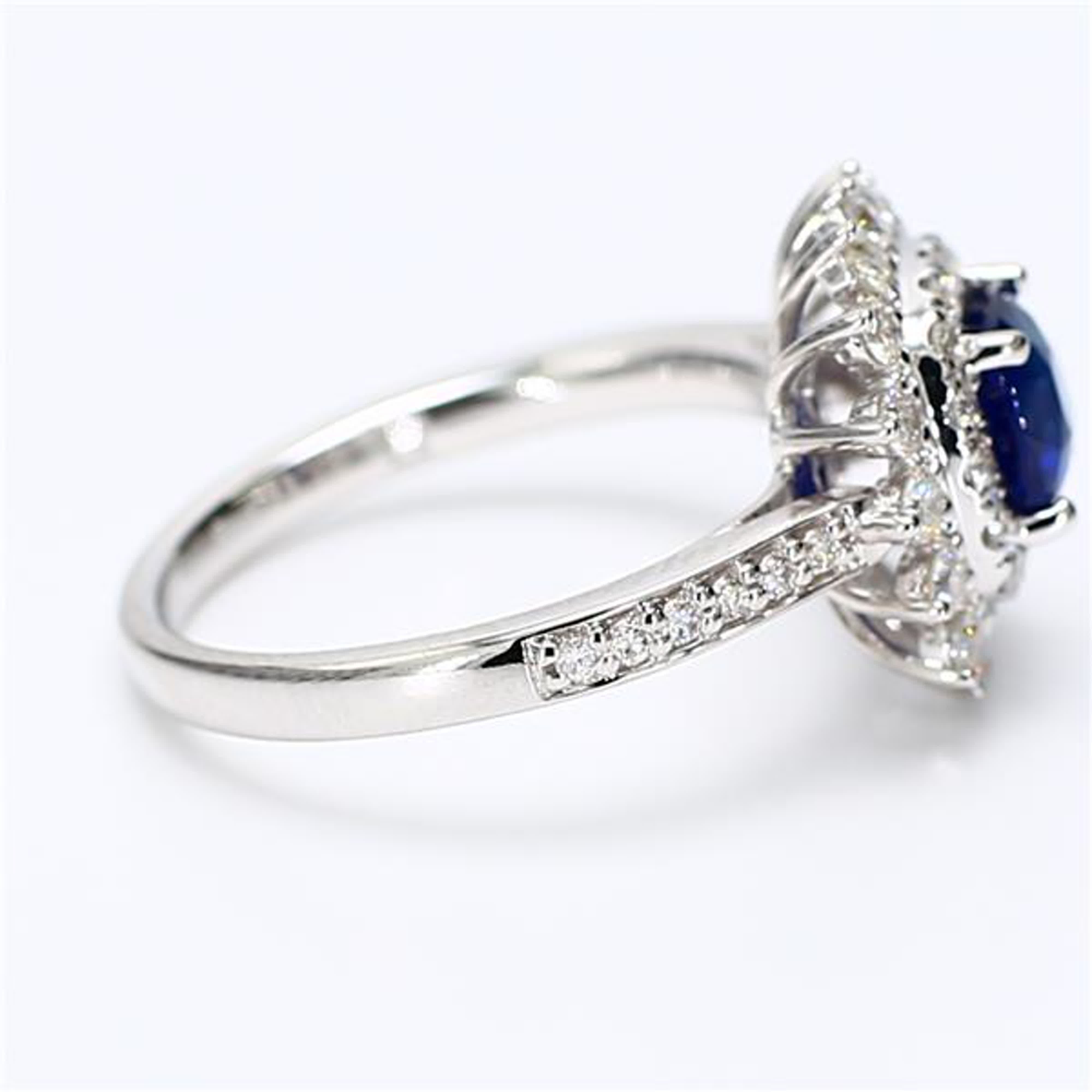 Natural Blue Cushion Sapphire and White Diamond 1.75 Carat TW White Gold Ring