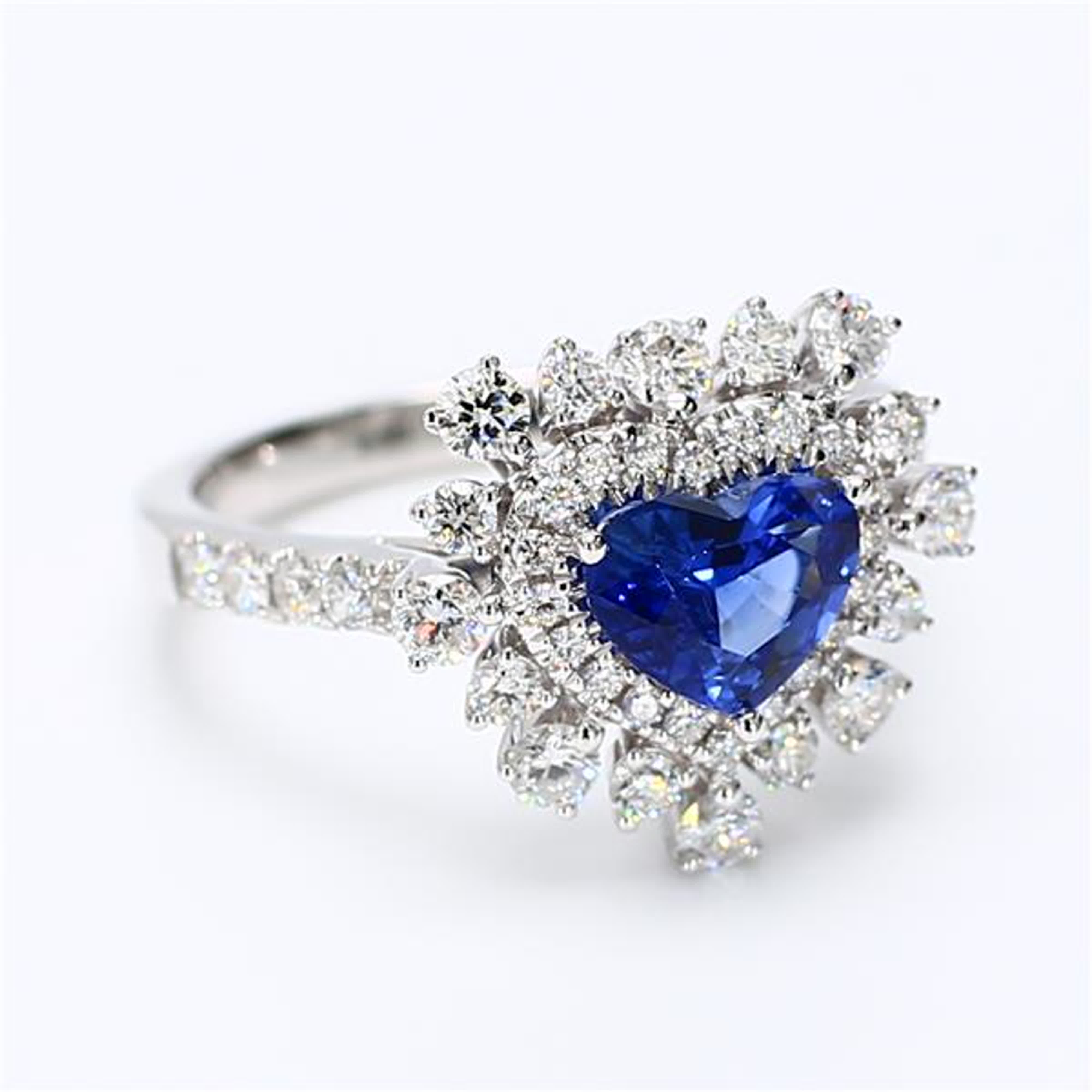 Natural Blue Heart Sapphire and White Diamond 2.86 Carat TW Gold Cocktail Ring