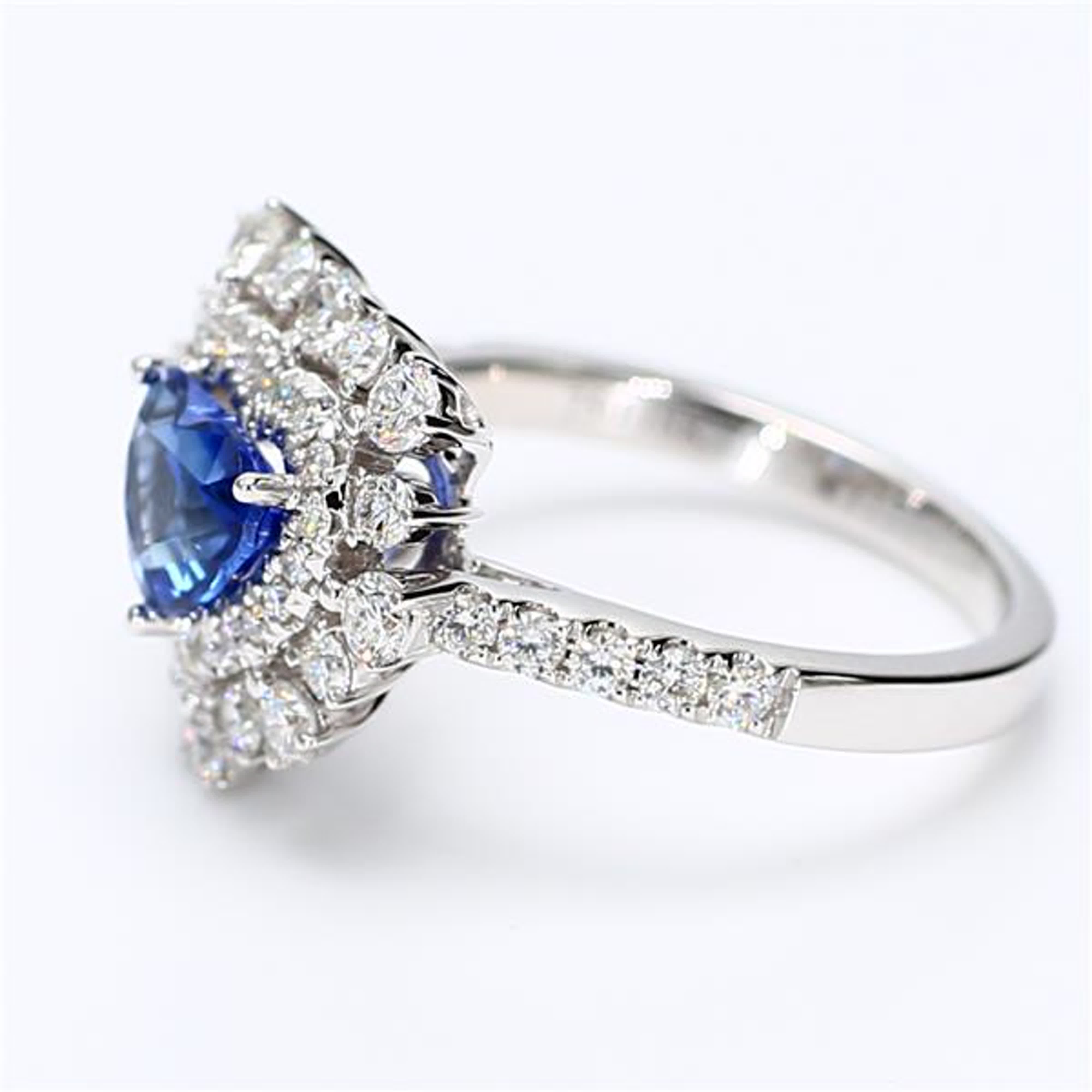 Natural Blue Heart Sapphire and White Diamond 2.86 Carat TW Gold Cocktail Ring