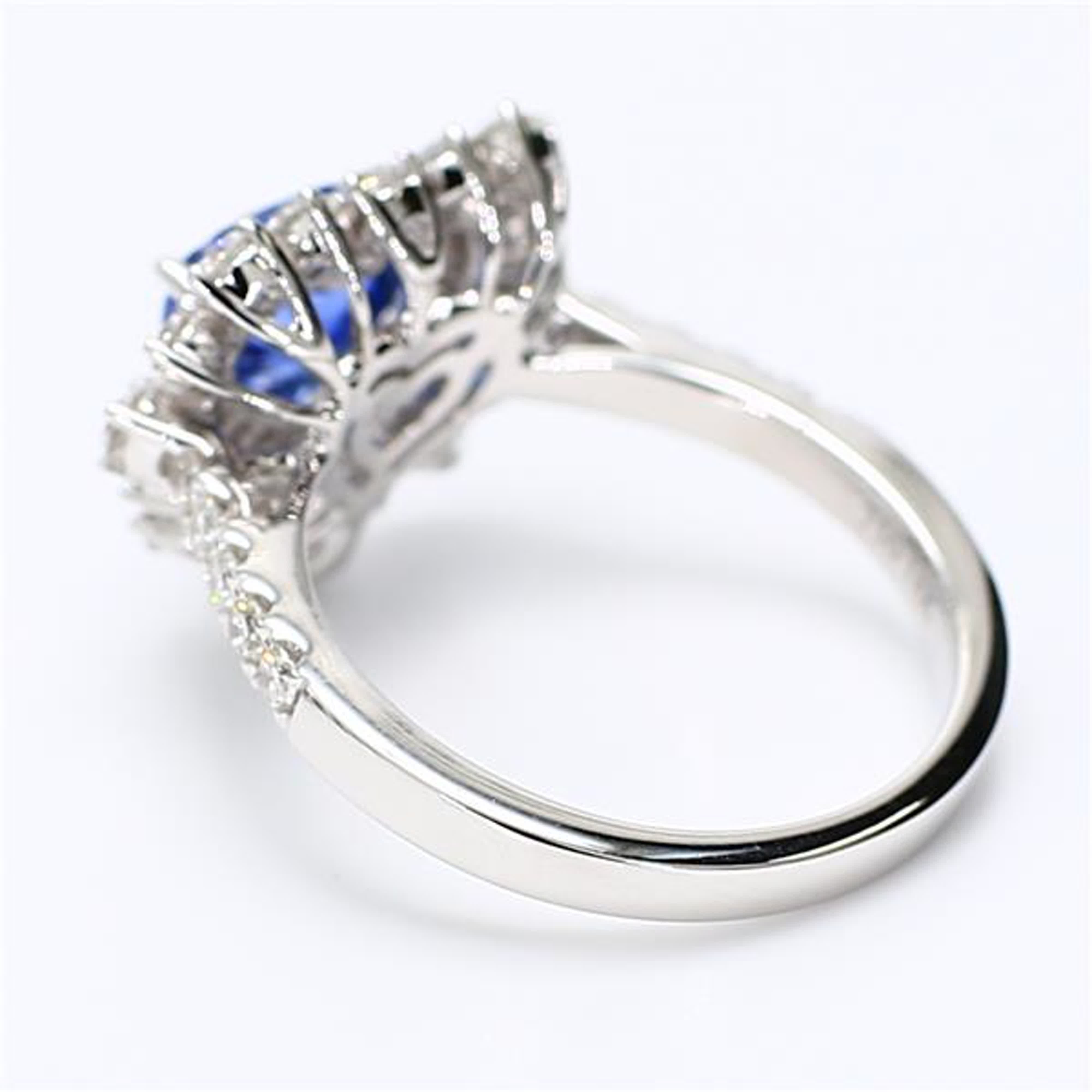 Natural Blue Heart Sapphire and White Diamond 2.86 Carat TW Gold Cocktail Ring