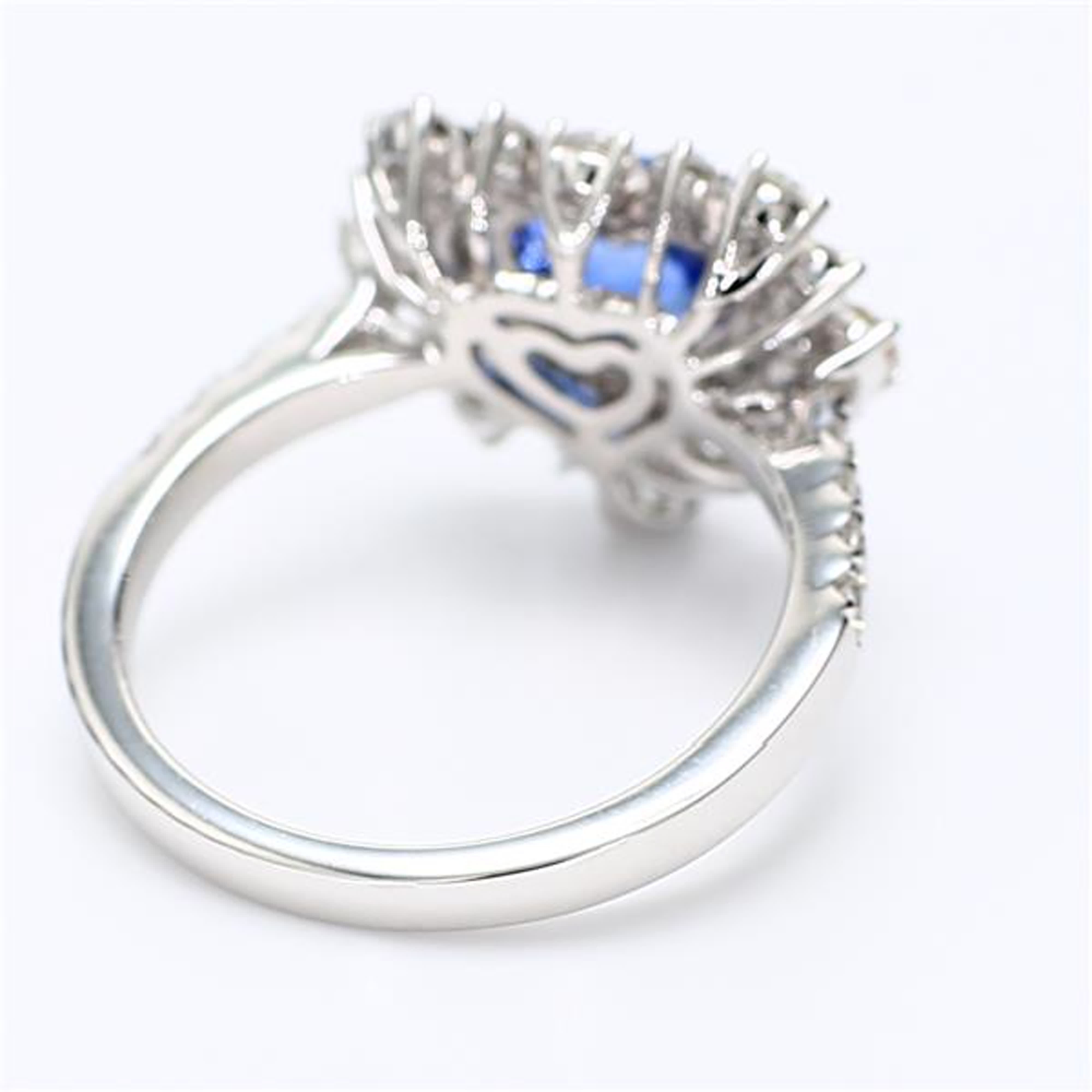 Natural Blue Heart Sapphire and White Diamond 2.86 Carat TW Gold Cocktail Ring