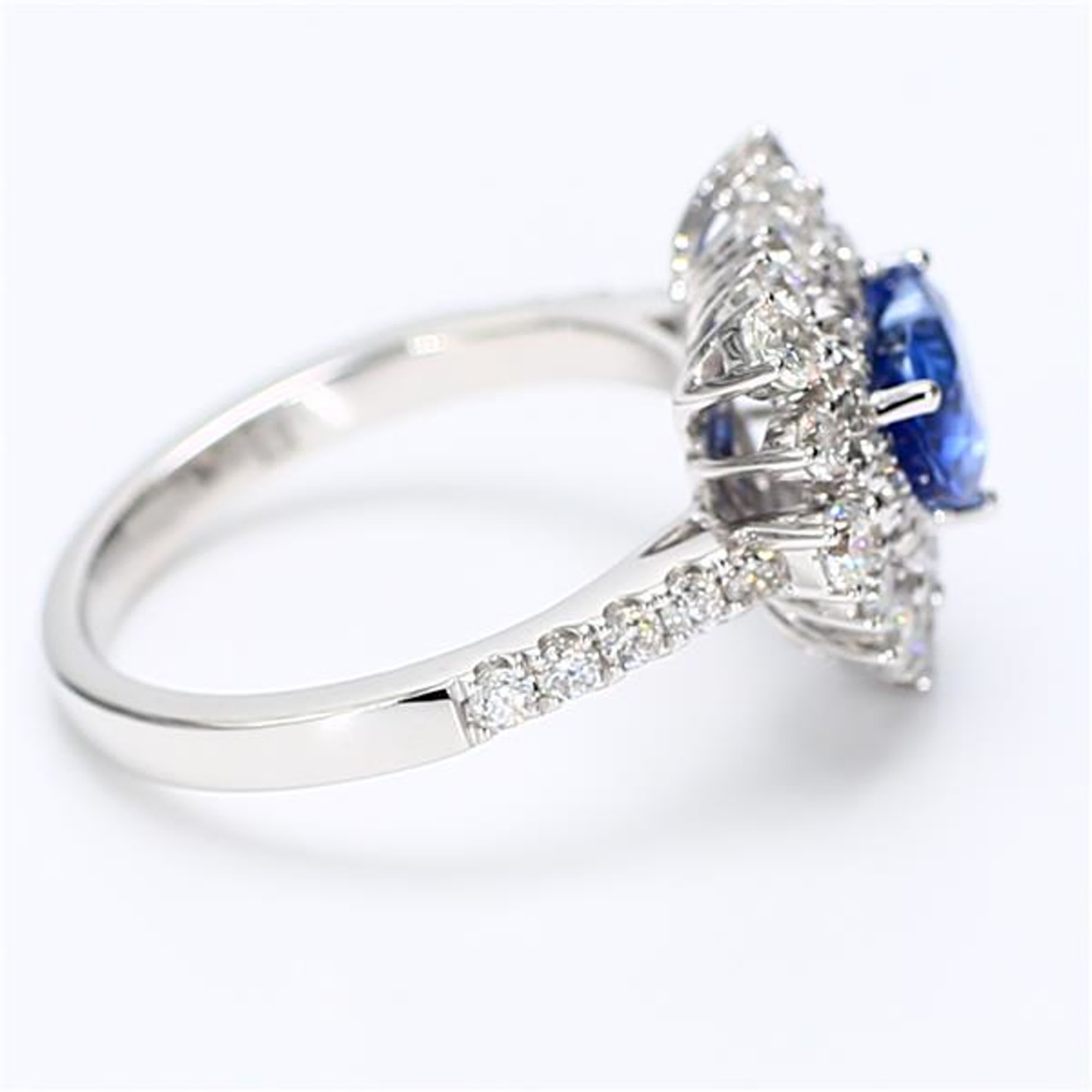 Natural Blue Heart Sapphire and White Diamond 2.86 Carat TW Gold Cocktail Ring