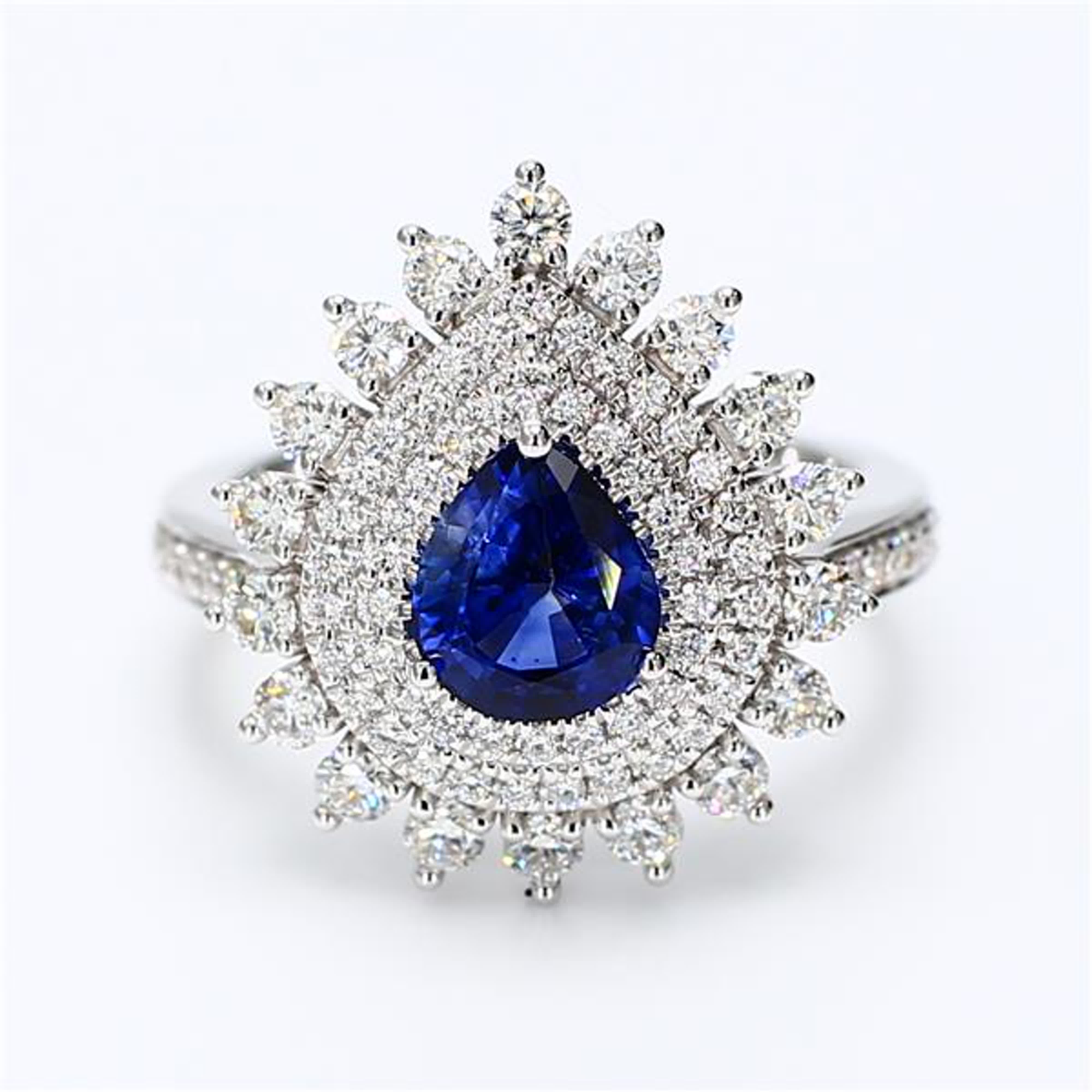 Natural Blue Pear Sapphire and White Diamond 2.62 Carat TW White Gold Ring