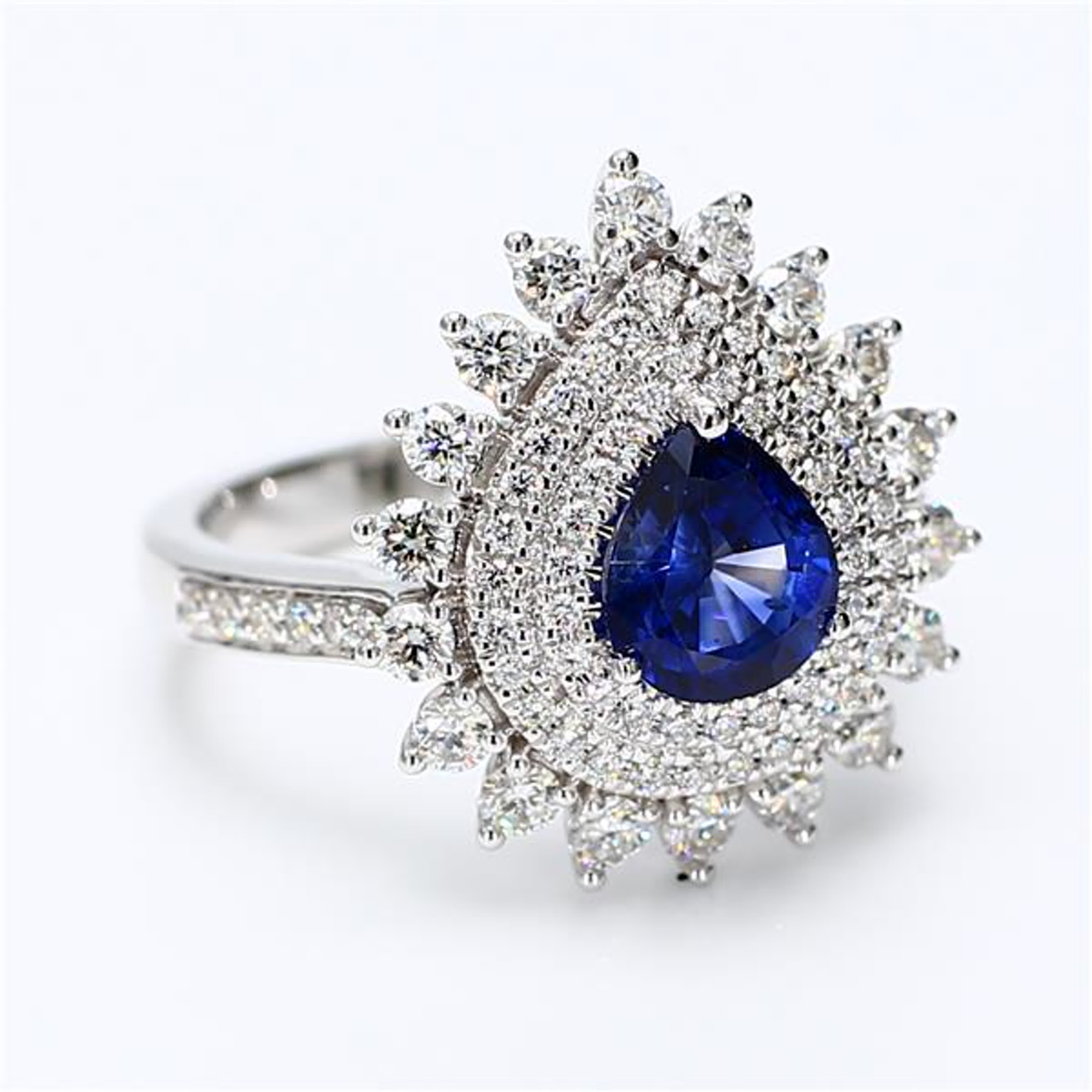 Natural Blue Pear Sapphire and White Diamond 2.62 Carat TW White Gold Ring