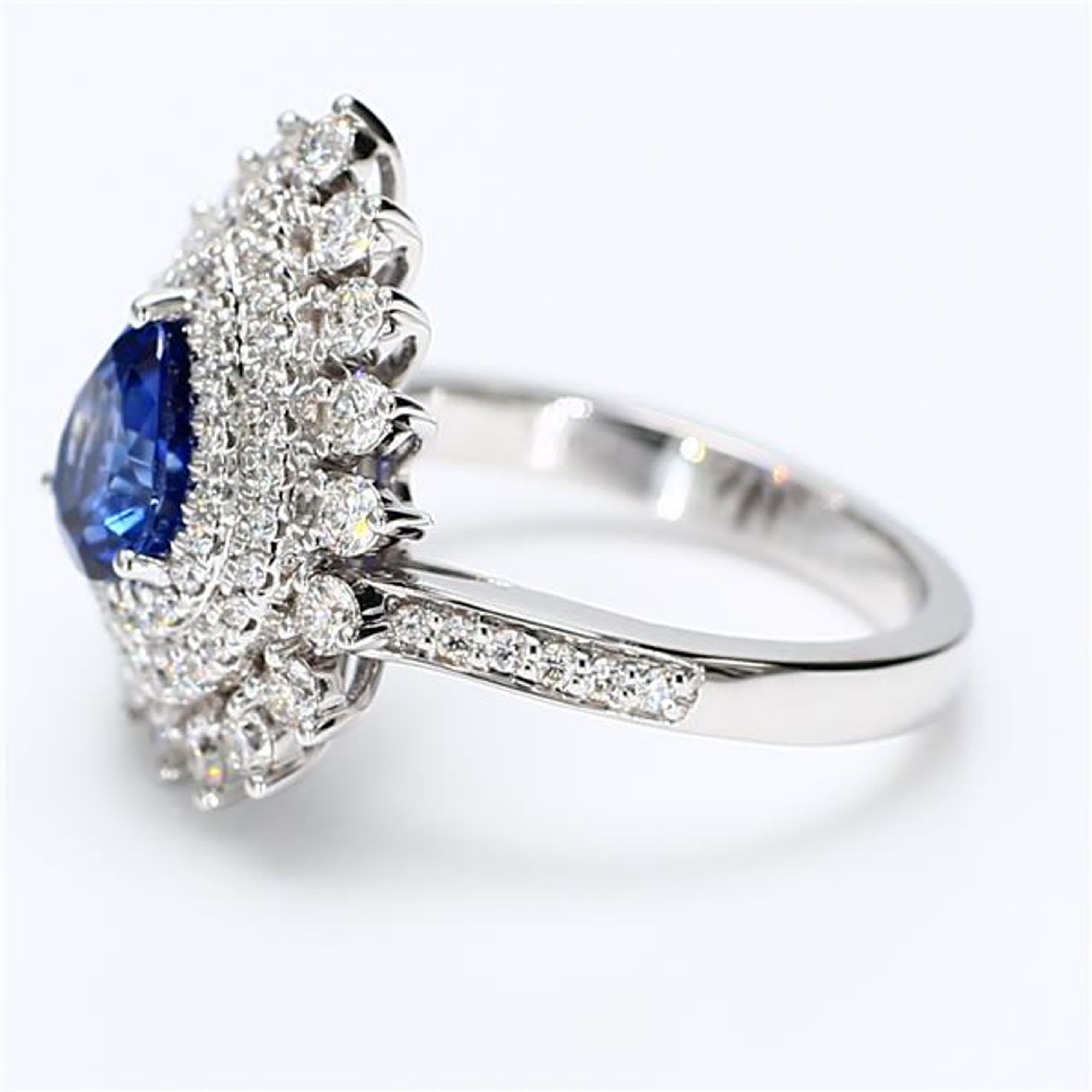 Natural Blue Pear Sapphire and White Diamond 2.62 Carat TW White Gold Ring