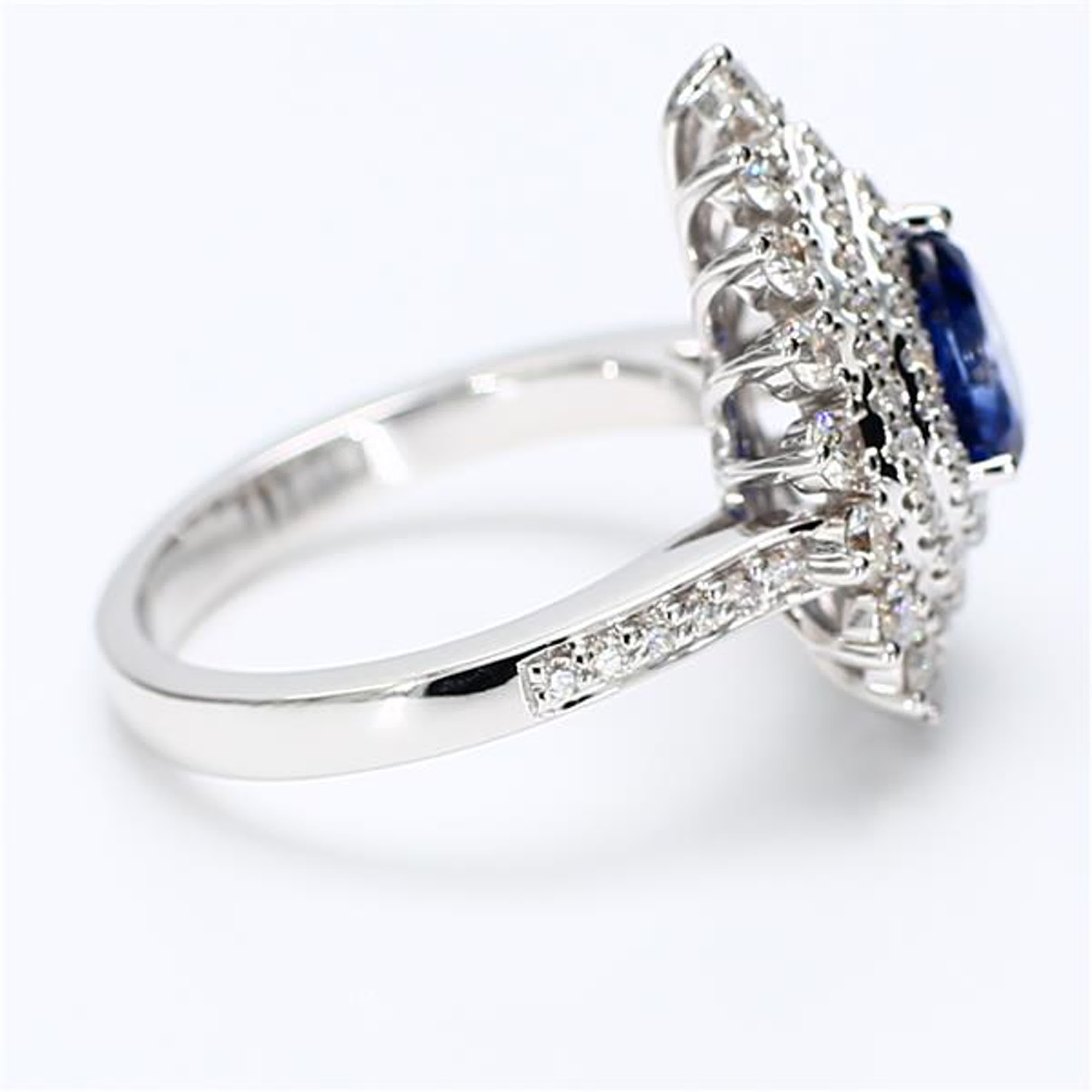 Natural Blue Pear Sapphire and White Diamond 2.62 Carat TW White Gold Ring