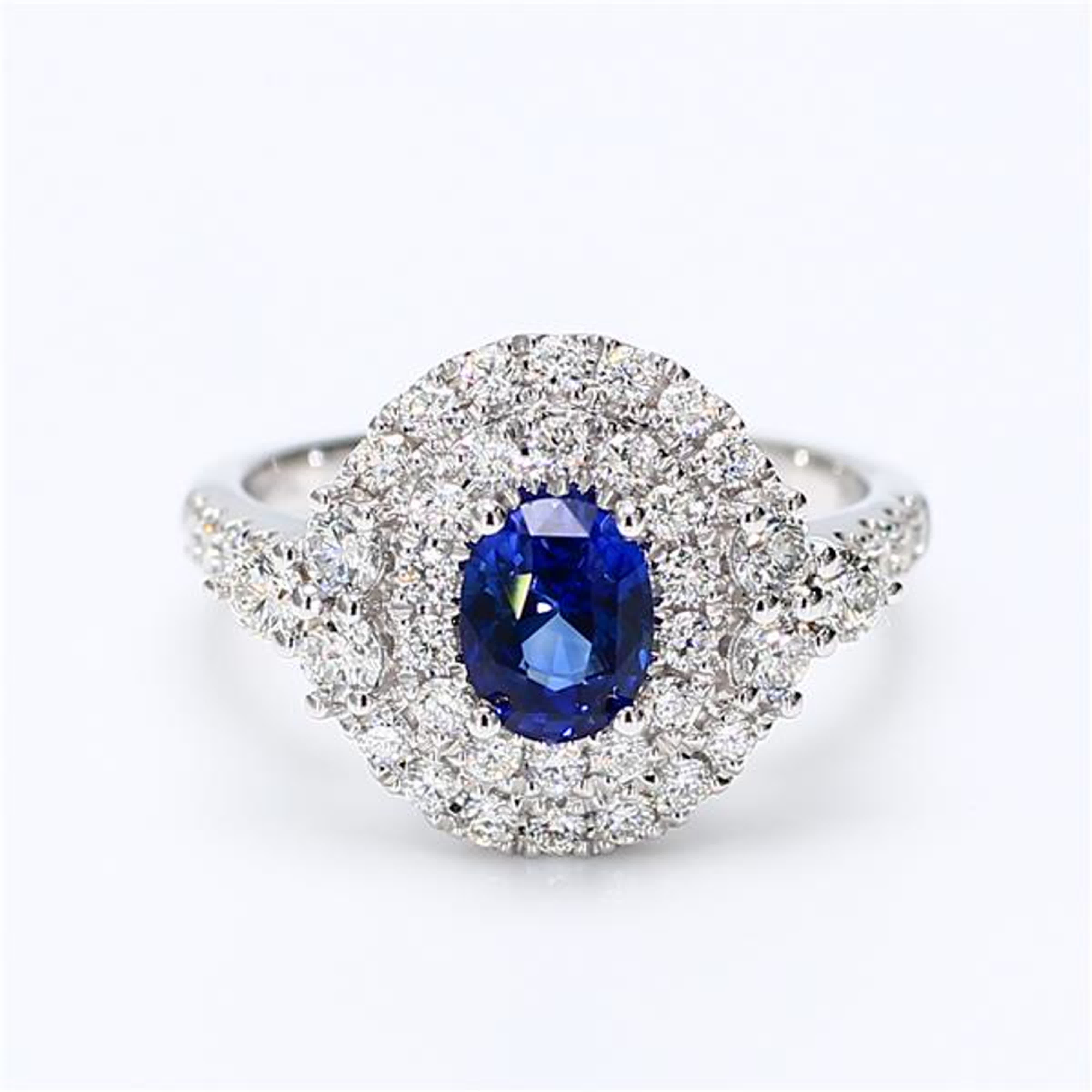 Natural Blue Oval Sapphire and White Diamond 2.06 Carat TW White Gold Ring