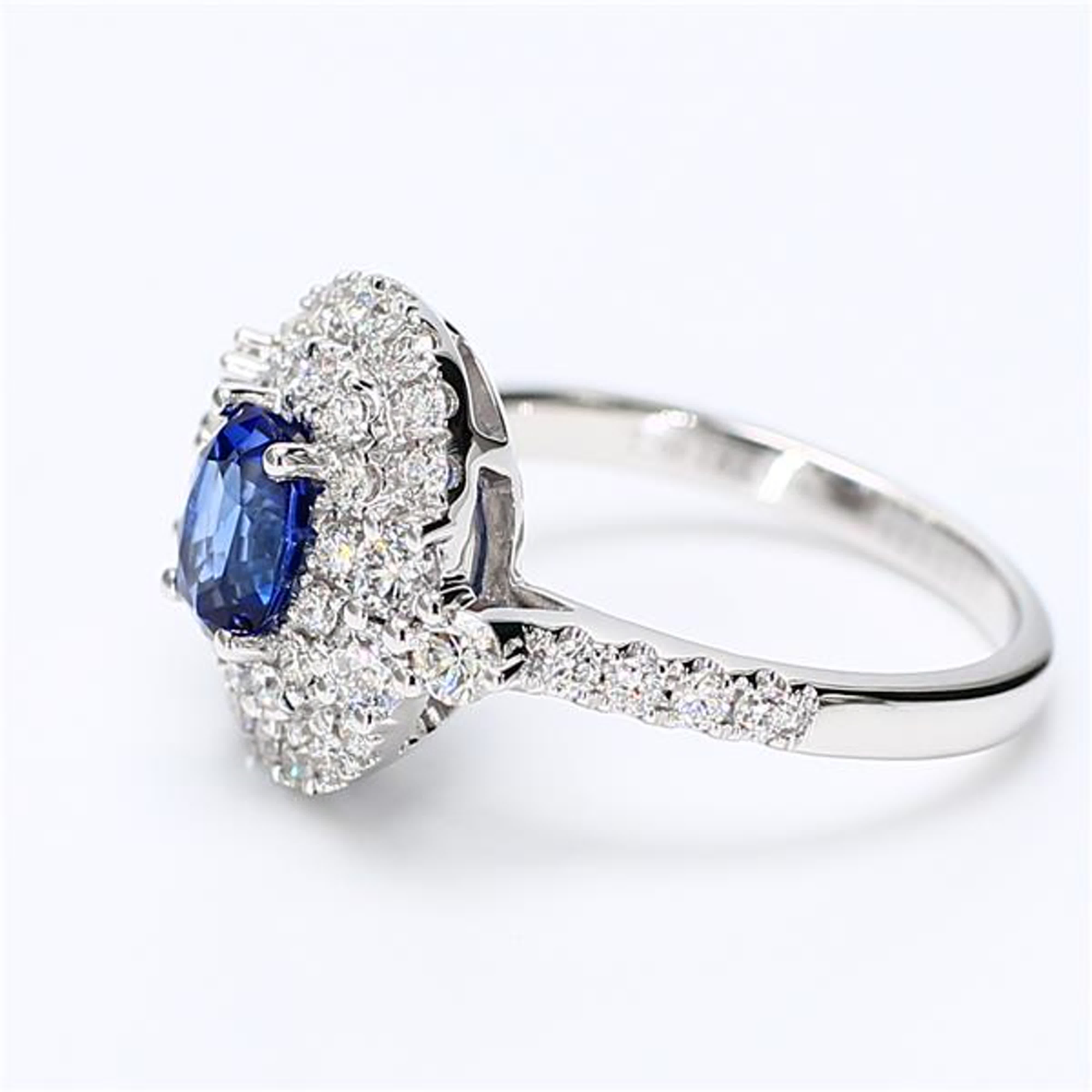Natural Blue Oval Sapphire and White Diamond 2.06 Carat TW White Gold Ring